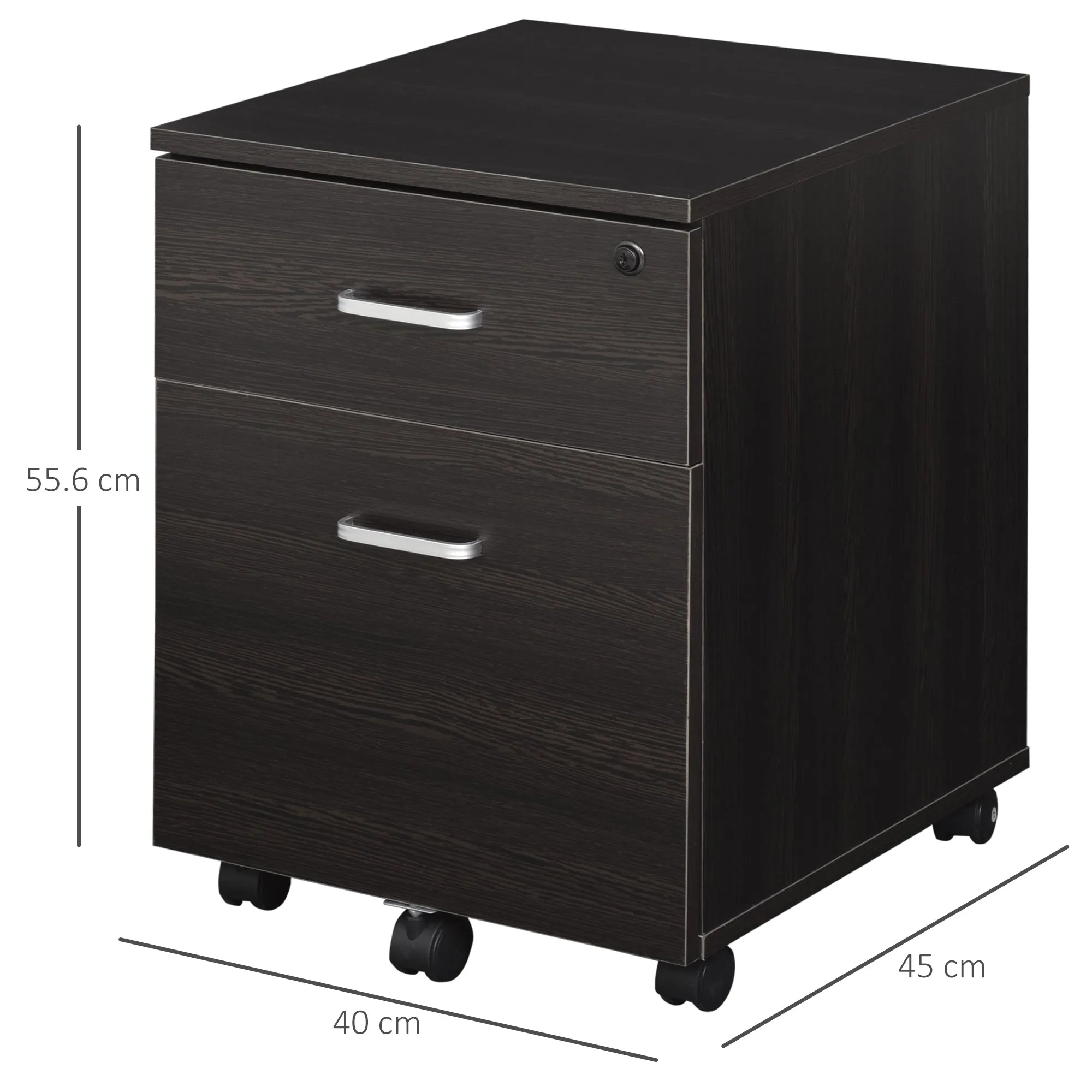 Office File Cabinet Wooden Desk Drawer Cabinet, 2 Drawers, Lock with 2 Keys, Black, 40x45x55.6cm - Image 3
