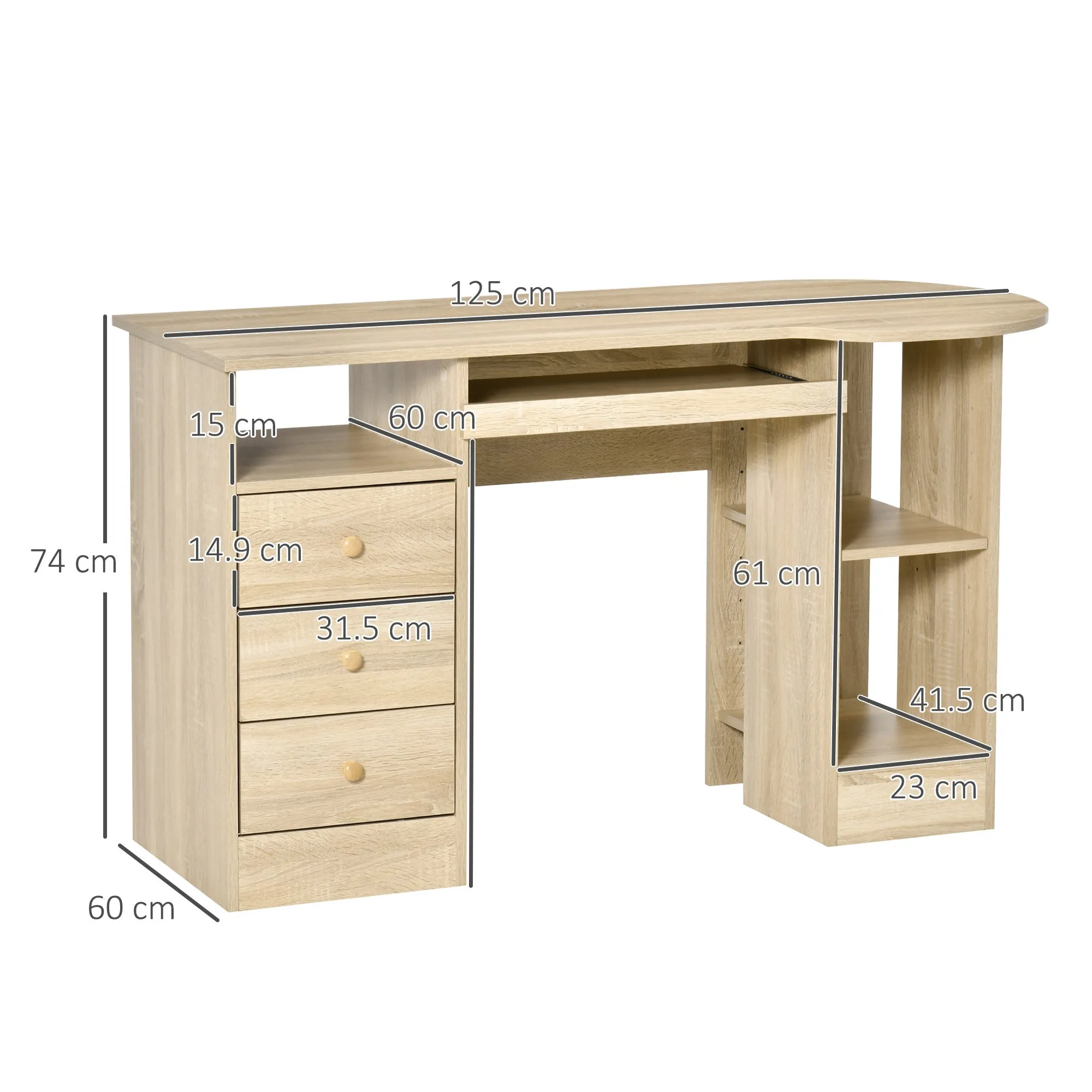 Desk from PC to Office with shelves, drawers and wooden headboard, 125x60x74cm - Image 3
