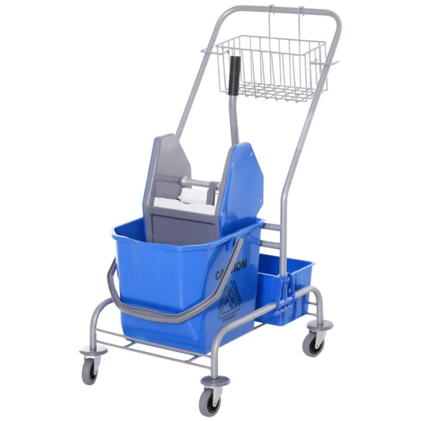 Professional cleaning cart with 25L and stripper bucket, blue