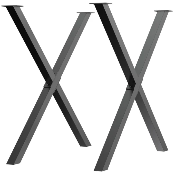 set 2 pieces legs steel table with x with 16 screws included, preferential legs with 4 holes, 80x4x72cm, black