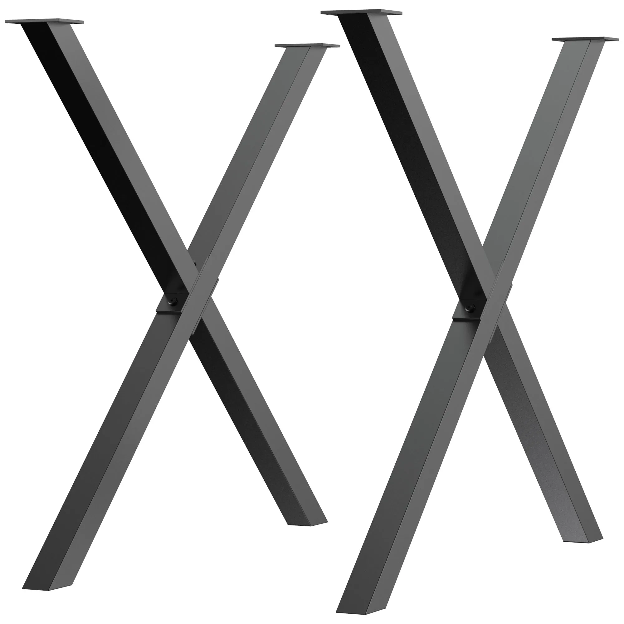 set 2 pieces legs steel table with x with 16 screws included, preferential legs with 4 holes, 80x4x72cm, black