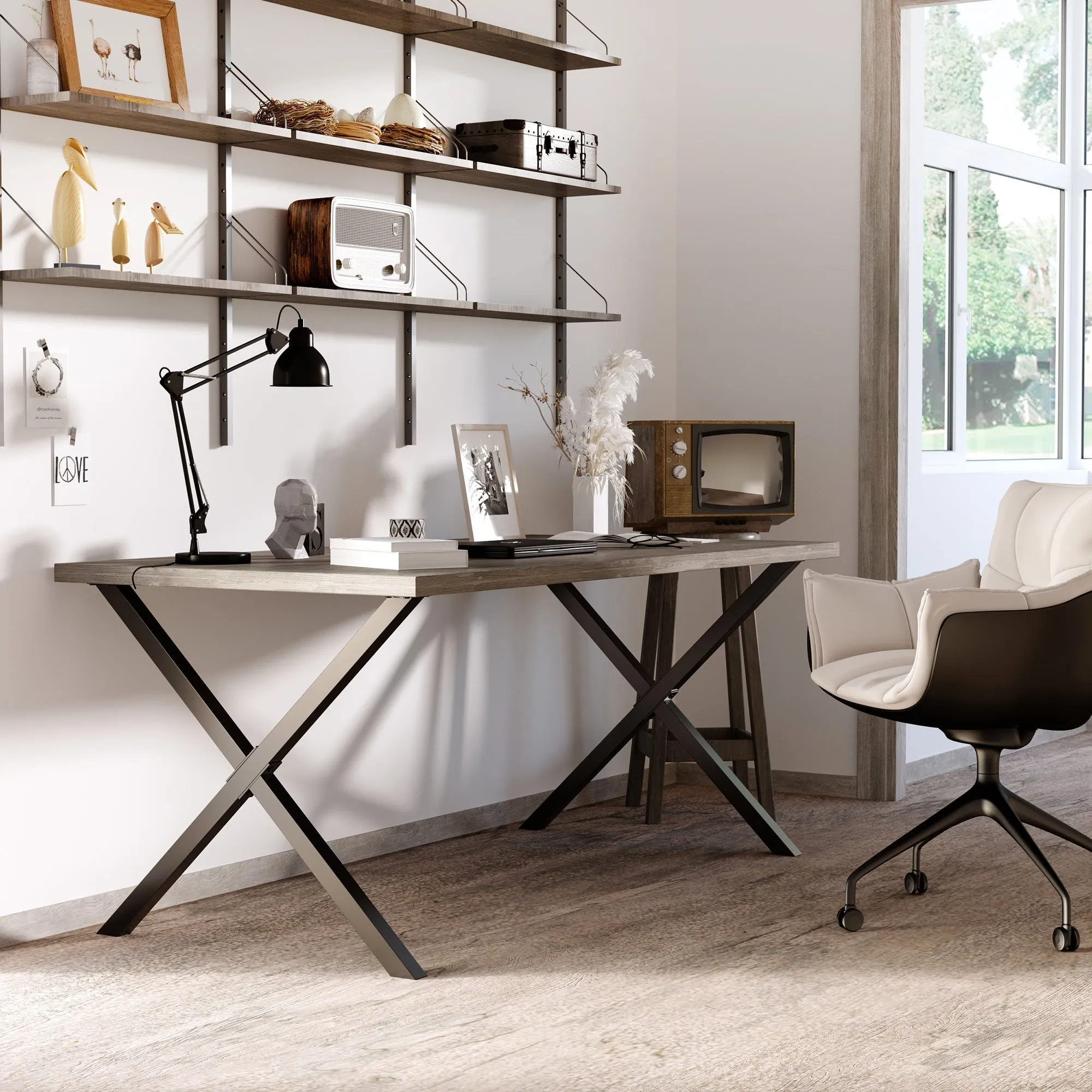 set 2 pieces legs steel table with x with 16 screws included, preferential legs with 4 holes, 80x4x72cm, black - Image 2