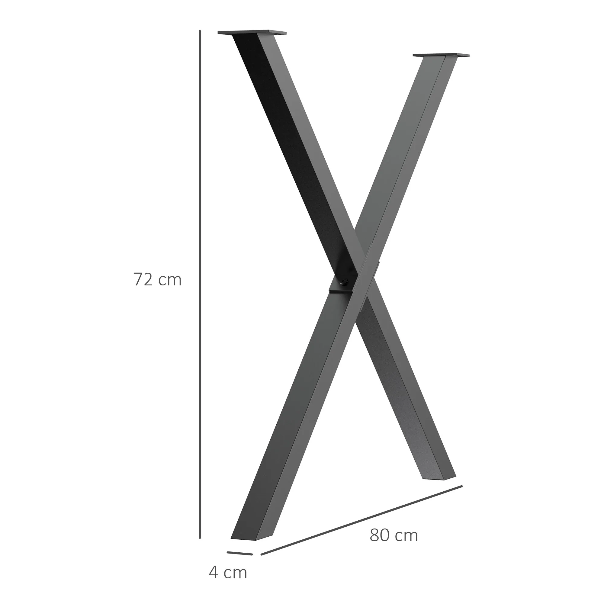 set 2 pieces legs steel table with x with 16 screws included, preferential legs with 4 holes, 80x4x72cm, black - Image 3