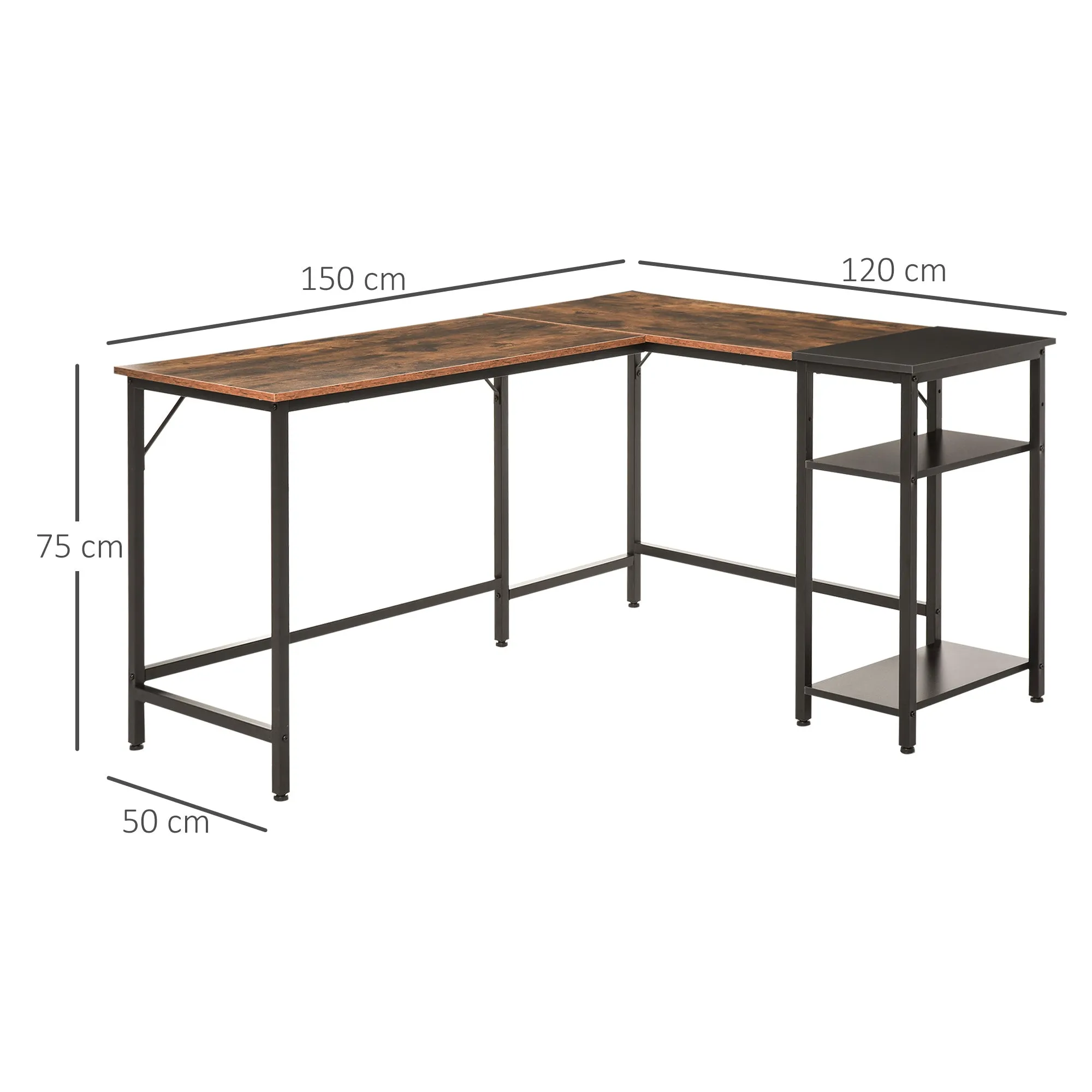 angular desk for industrial style computer with black side shelf - Image 3
