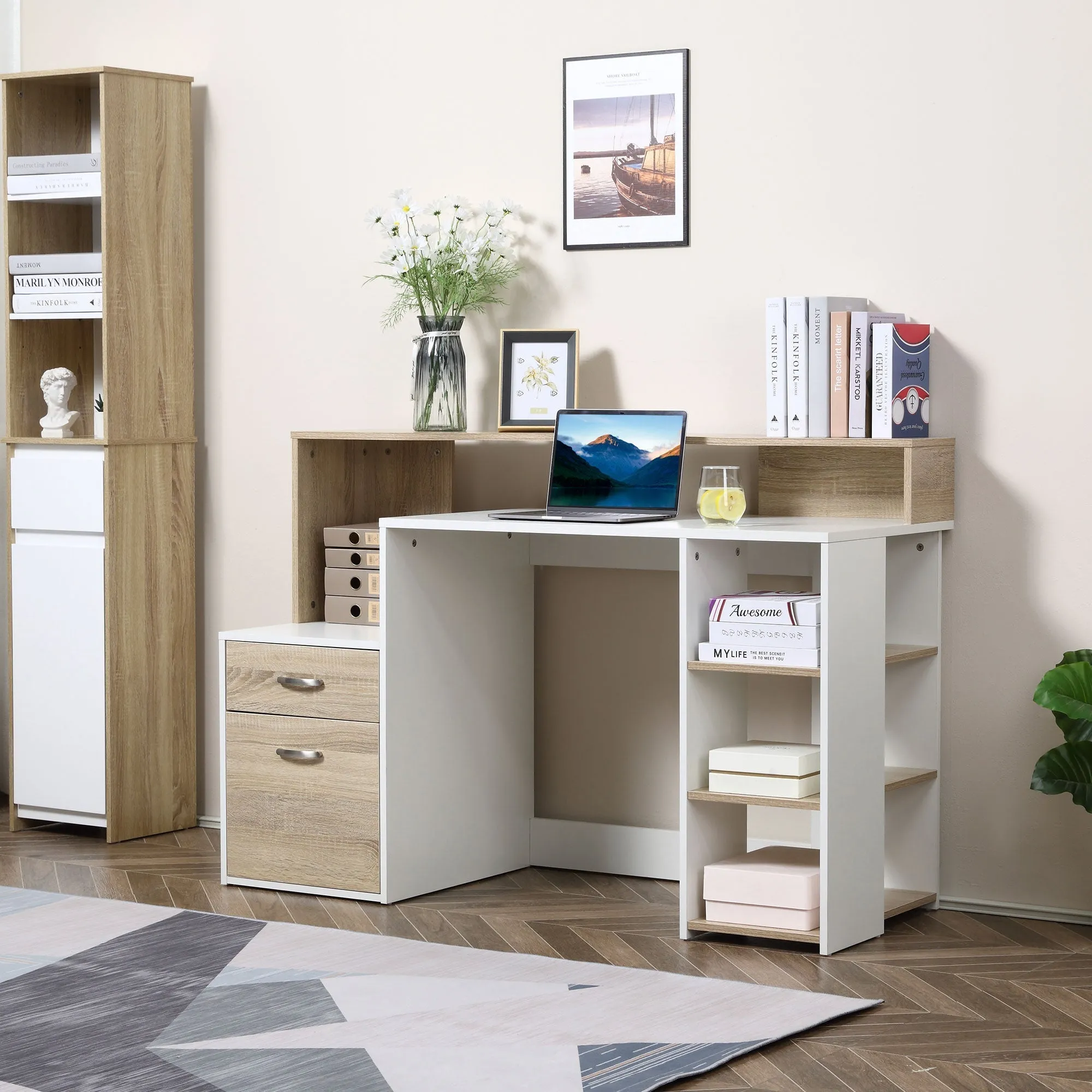 Modern Computer Desk with MDF Wood Shelves 137 x 55 x 92cm - Image 2