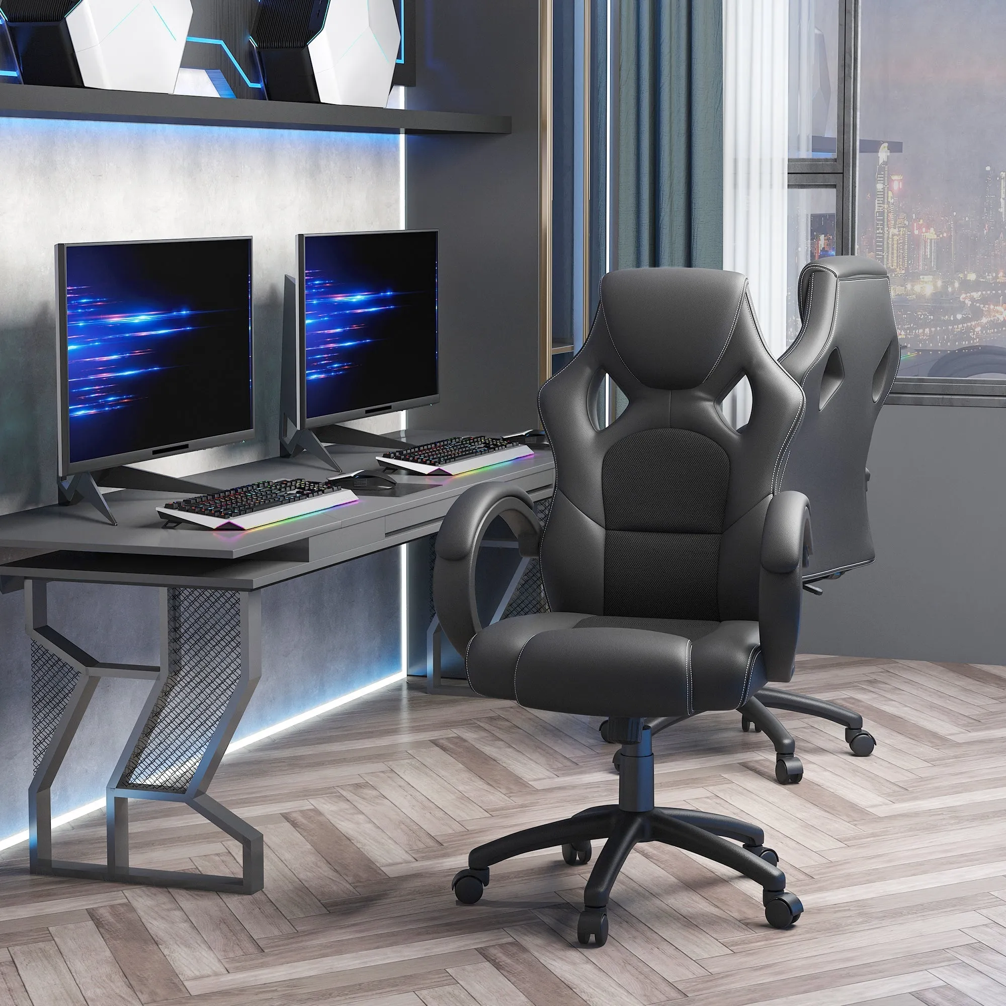 Height Adjustable Gaming Chair, Office Chair with Rocking Function, Swivel and Reclining, 71x61x108-118 cm, Black - Image 2
