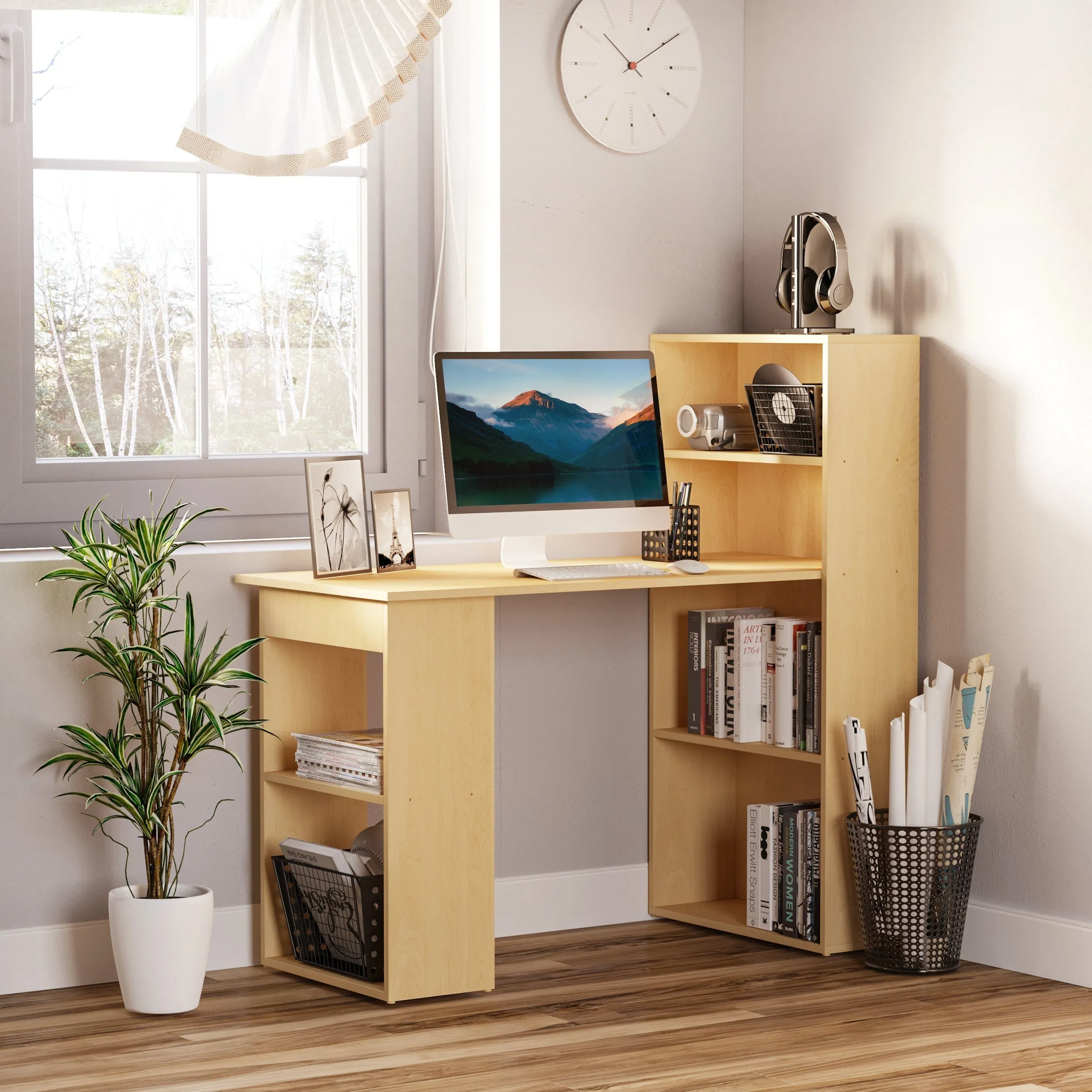 Desk Computer with Space Bookshop, Dining Table For Office and Study in Chocolate 120x55x120 cm - Image 2