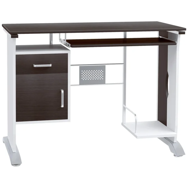 Desk PC office door with wooden drawers, 100x52x75cm, walnut color