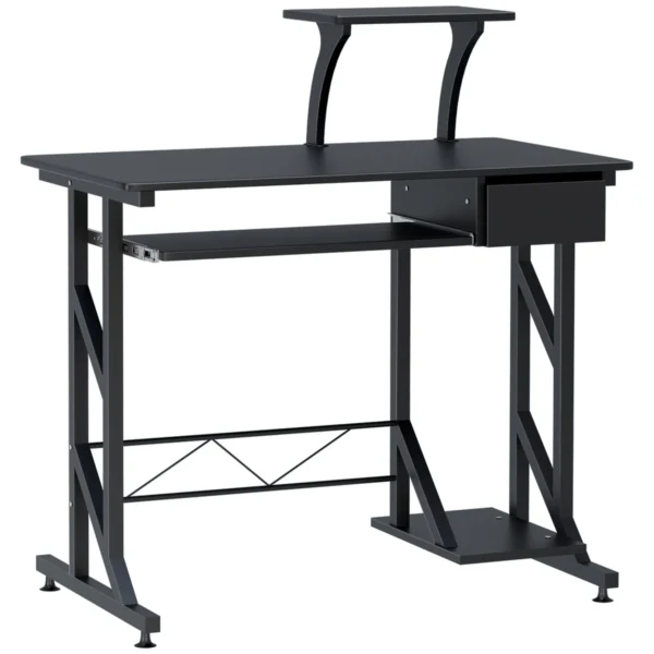 desk for computers saving in steel and wood with drawer, removable keyboard shelf
