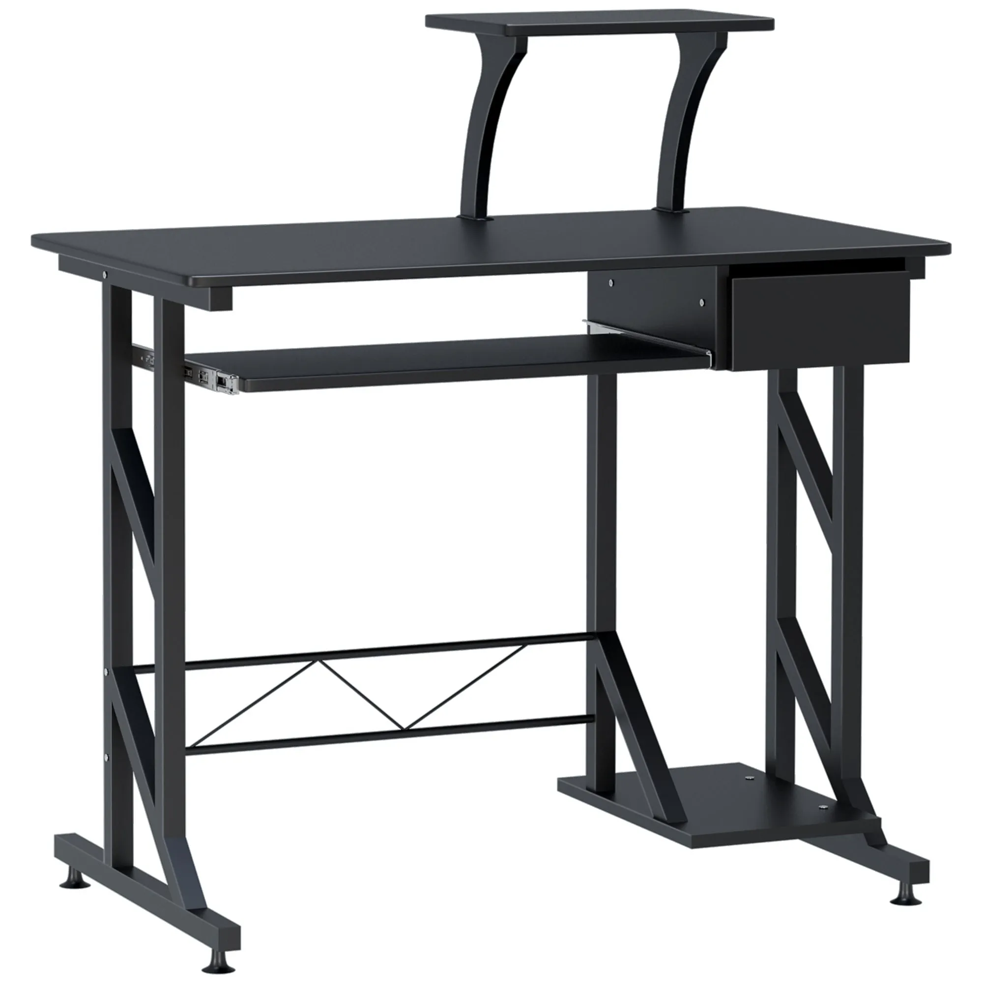desk for computers saving in steel and wood with drawer, removable keyboard shelf