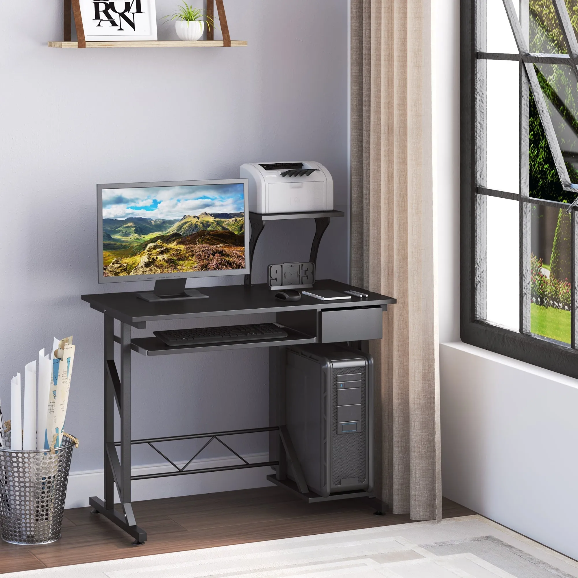 desk for computers saving in steel and wood with drawer, removable keyboard shelf - Image 2