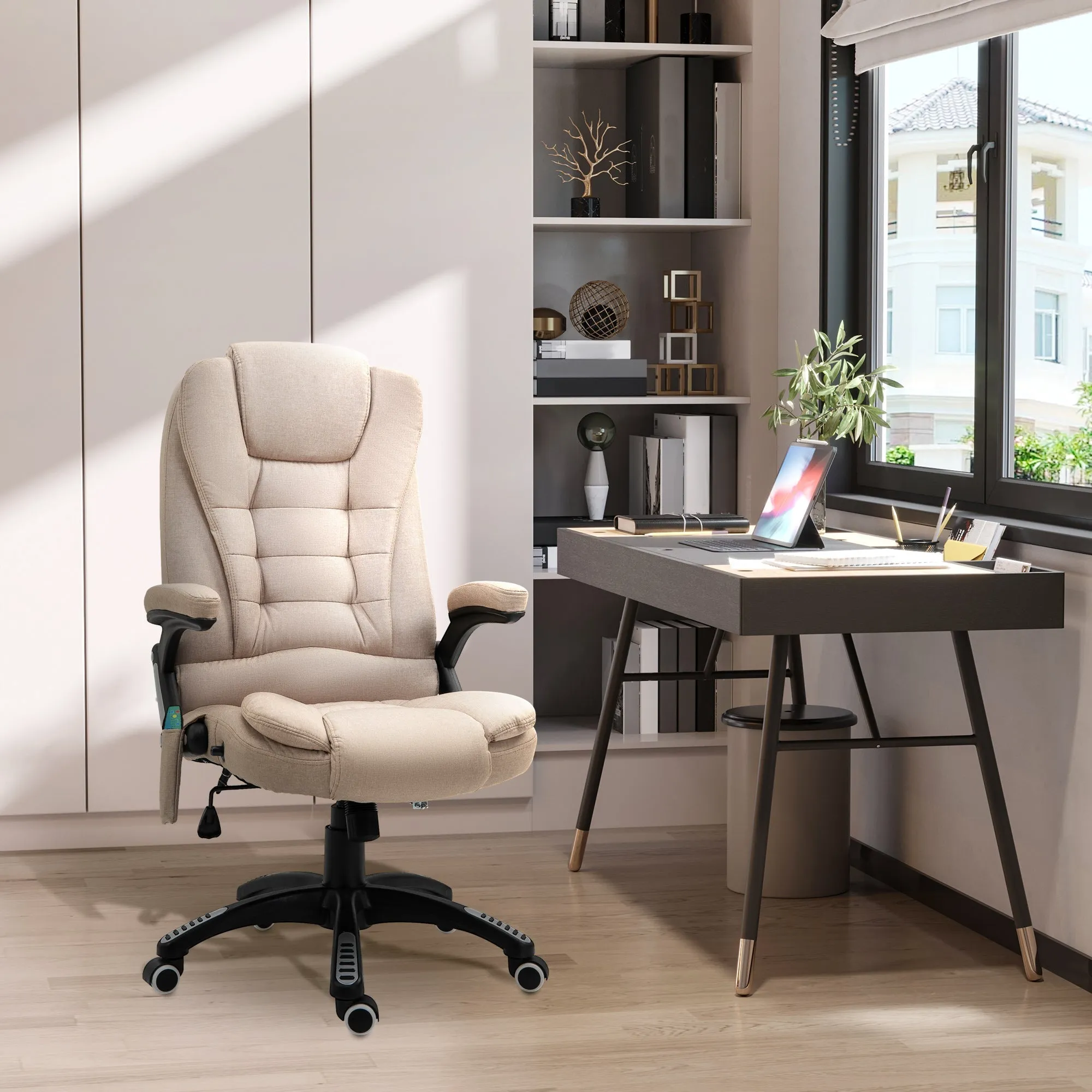 Height Adjustable Massage Office Chair, 6 Massage Points and Heating, Beige - Image 2