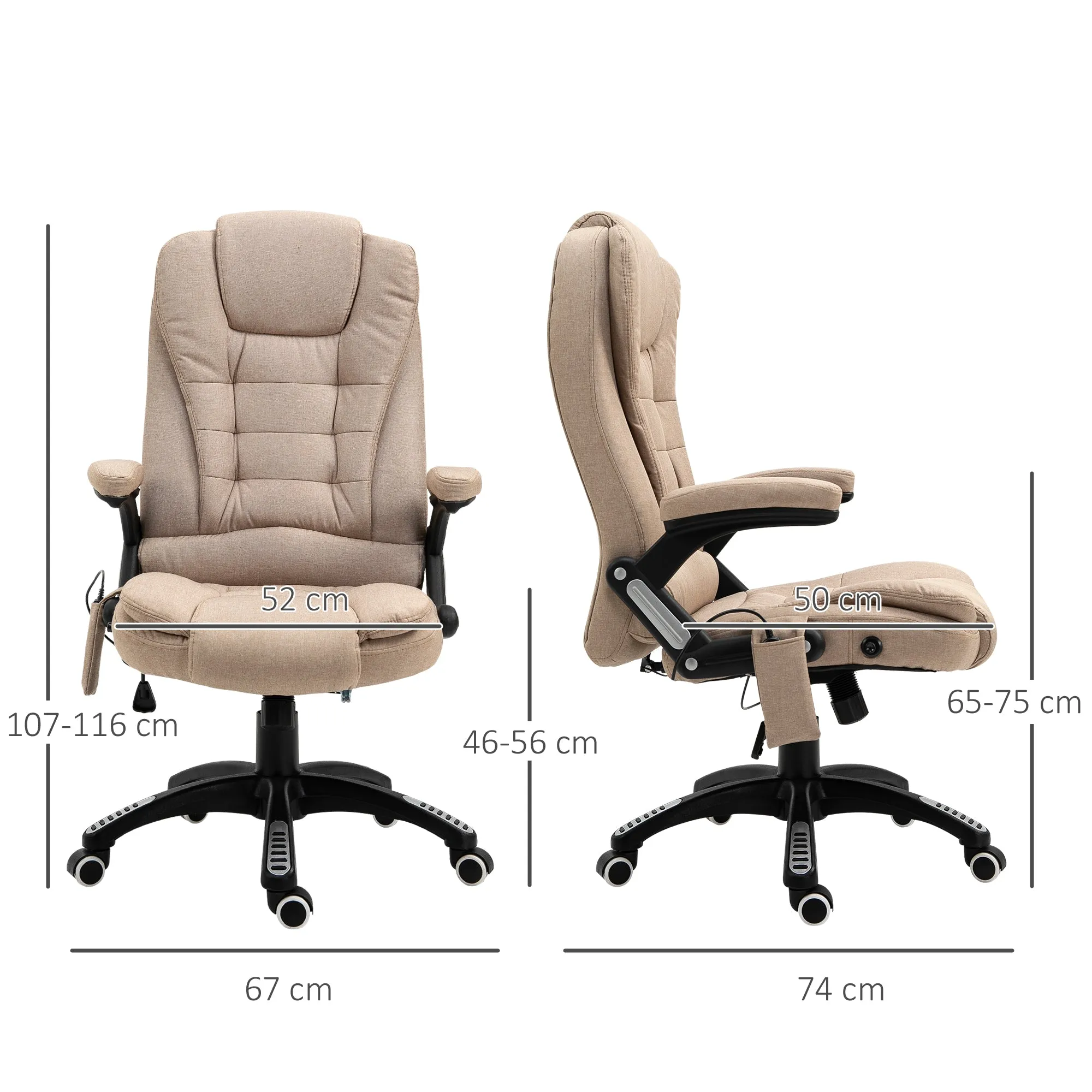 Height Adjustable Massage Office Chair, 6 Massage Points and Heating, Beige - Image 3