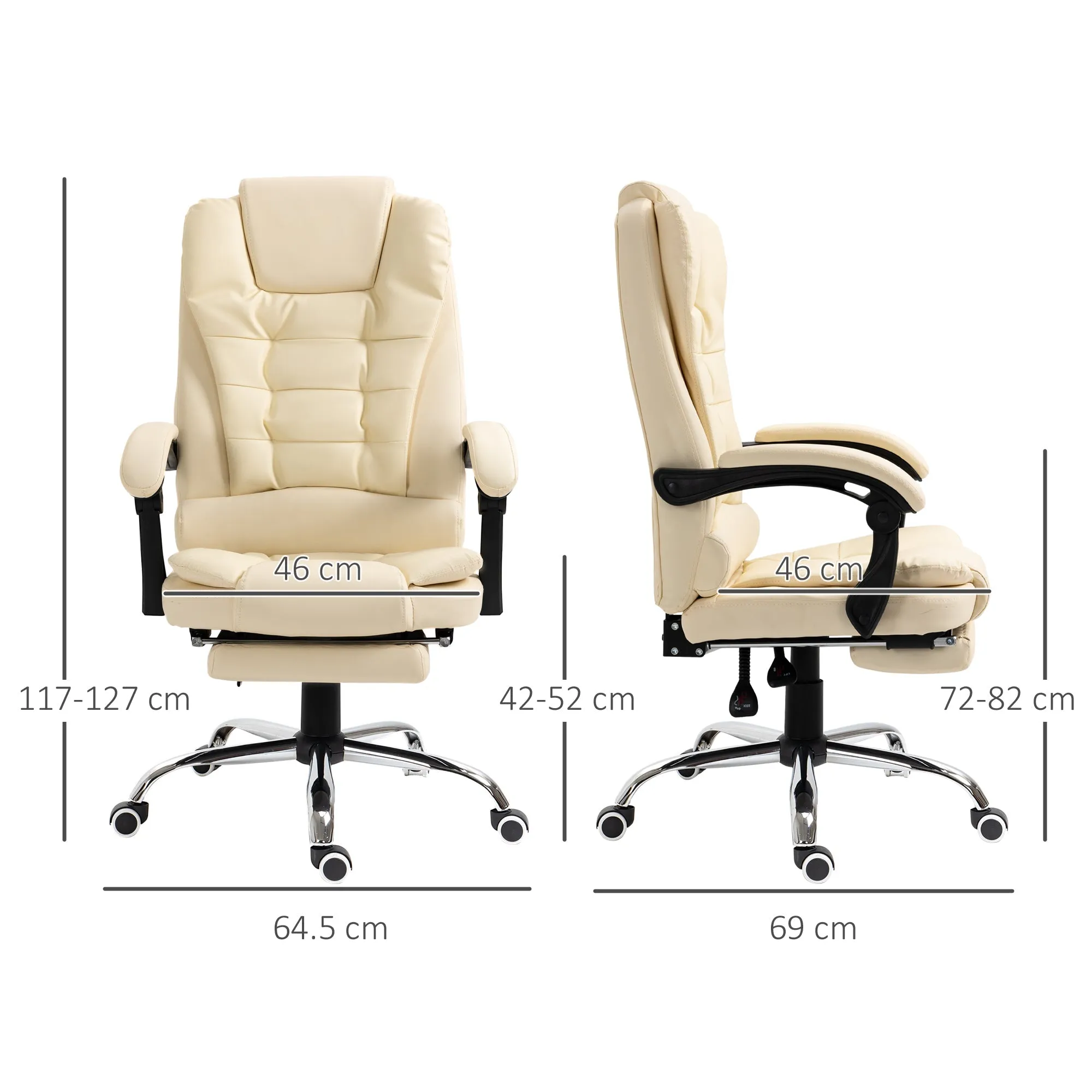 White Faux Leather Presidential Chair with 145° Reclining Backrest and Footrest, 64.5x69x109-117 cm - Image 3