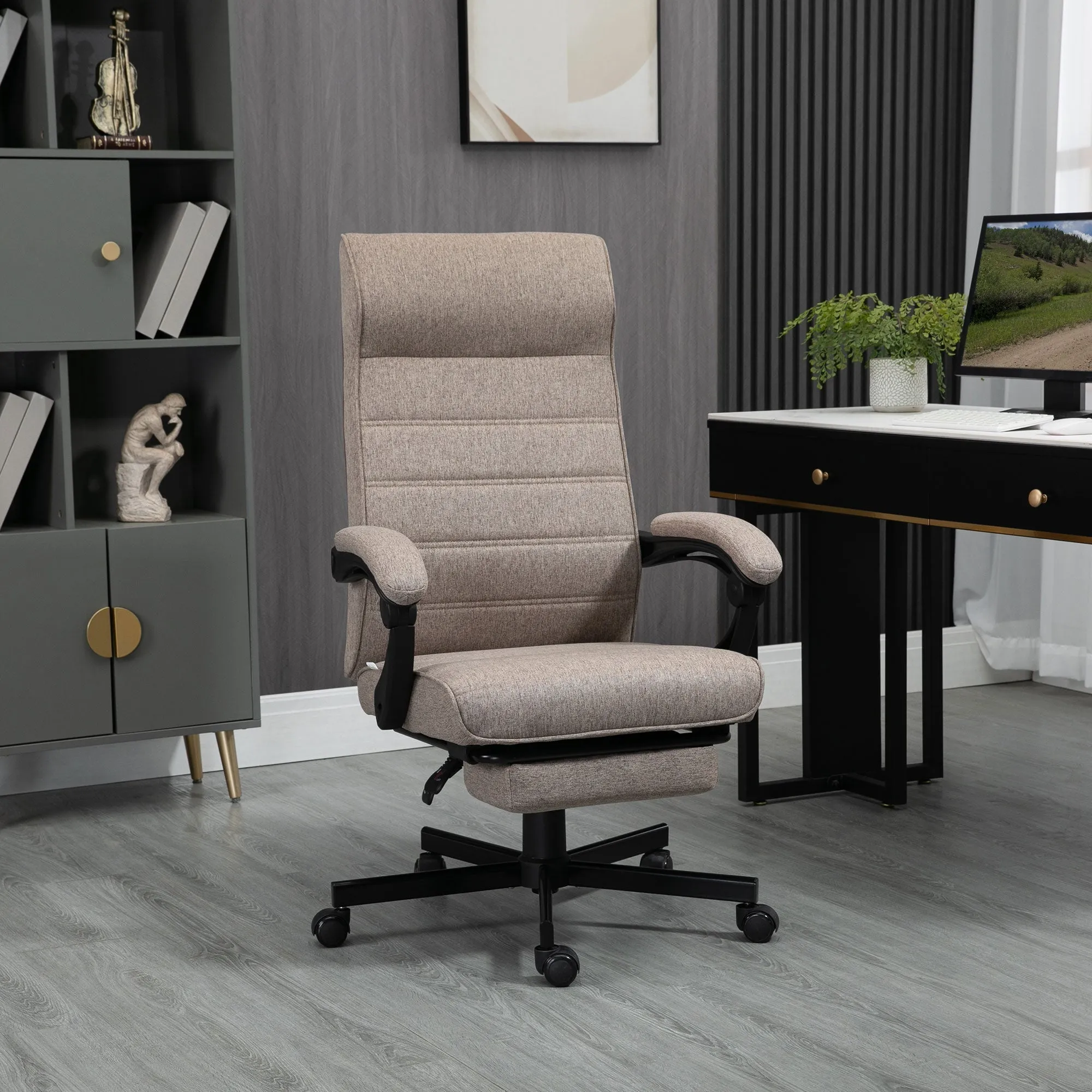 Height Adjustable Office Chair, Footrest Included and Padded Seat, 68x67x106-114 cm, Brown - Image 2