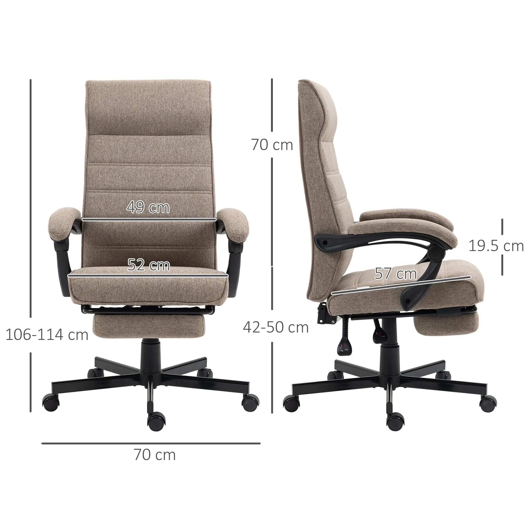 Height Adjustable Office Chair, Footrest Included and Padded Seat, 68x67x106-114 cm, Brown - Image 3