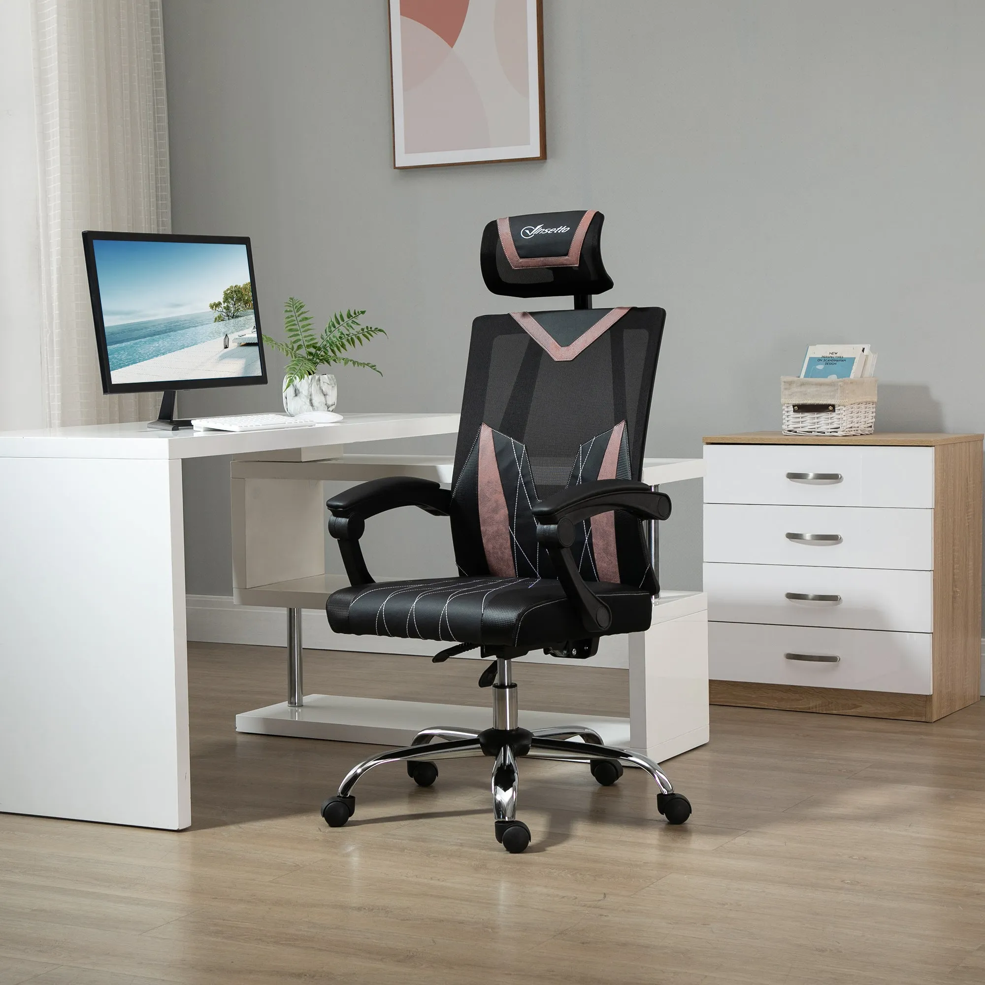 Ergonomic office chair with lumbar and cervical support, adjustable height and inclination, 58x62.5x112-120cm - black - Image 2