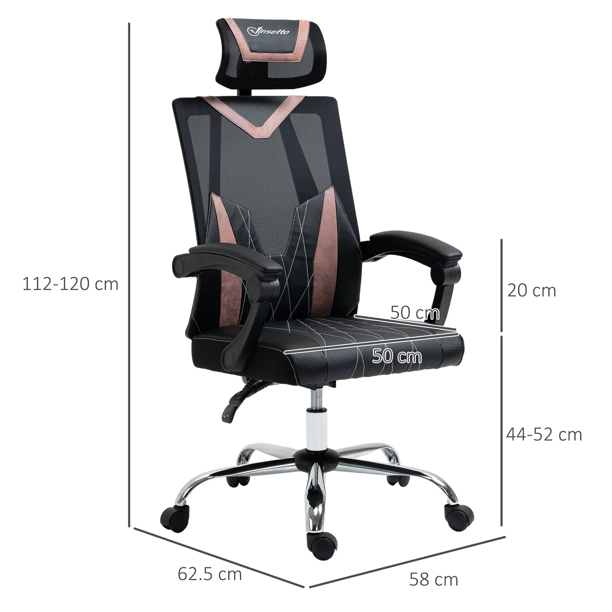 Ergonomic office chair with lumbar and cervical support, adjustable height and inclination, 58x62.5x112-120cm - black - Image 3