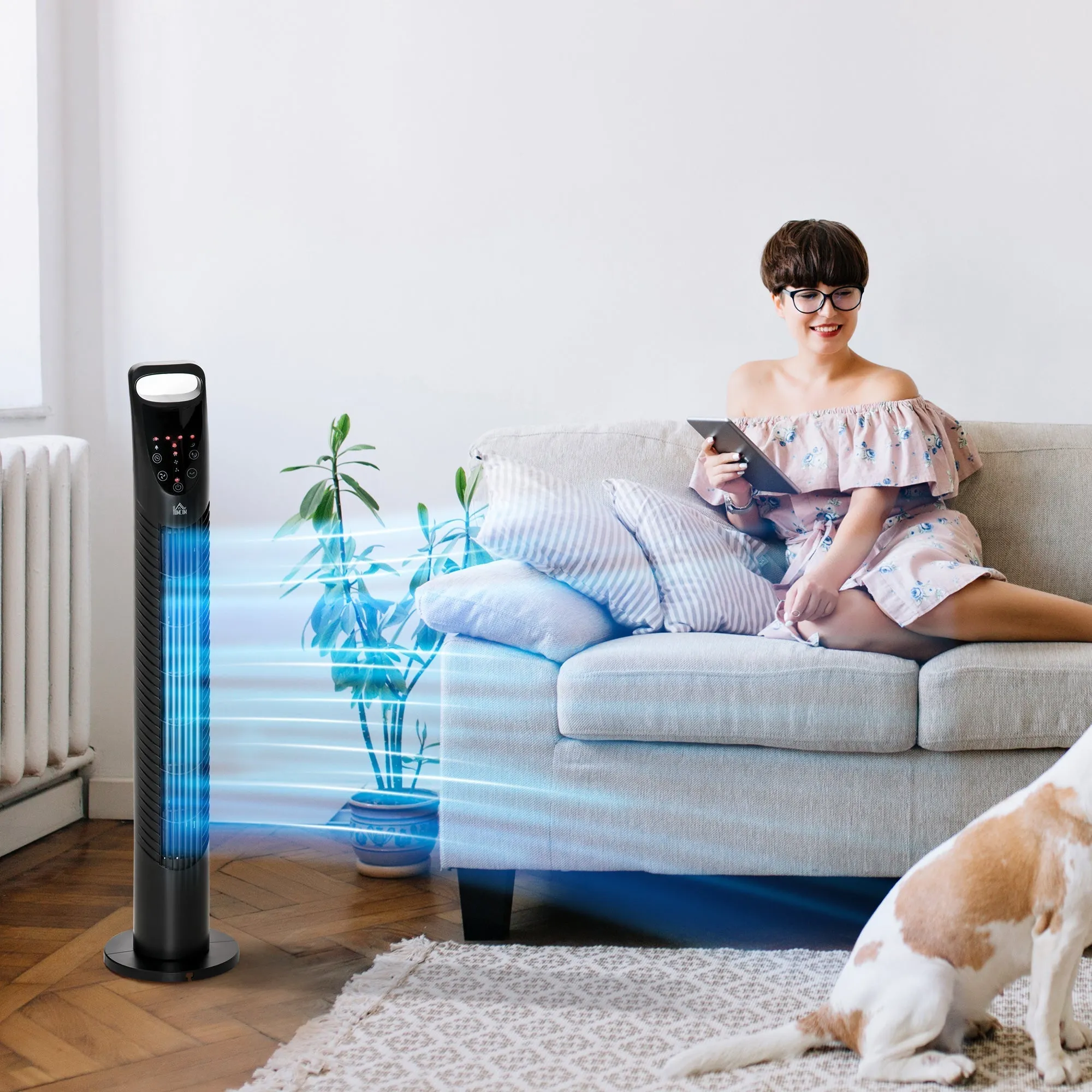 Column Fan with Remote Control up to 5m, 70° Oscillation with 3 Modes and 3 Speeds, 7.5h Timer, 40W Black, Ф18x78.5cm - Image 2