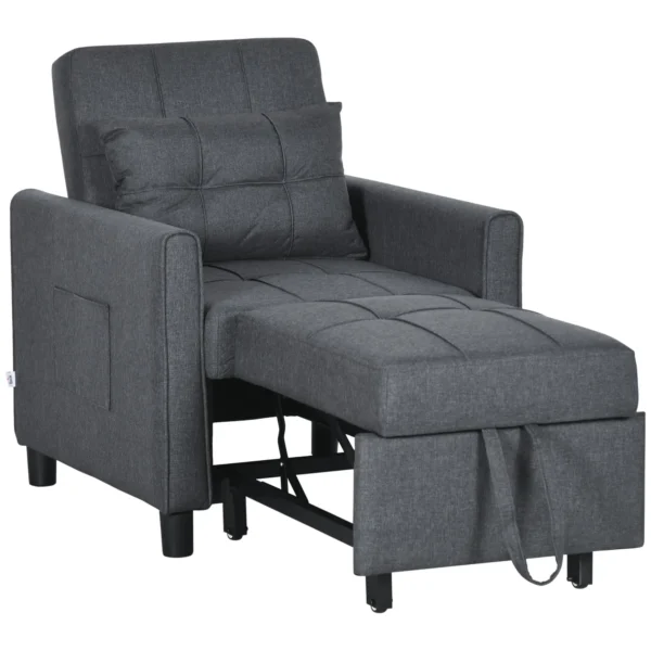 3-Level Reclining Single Sofa Bed with Extra Cushion, 69x82x85cm, Grey