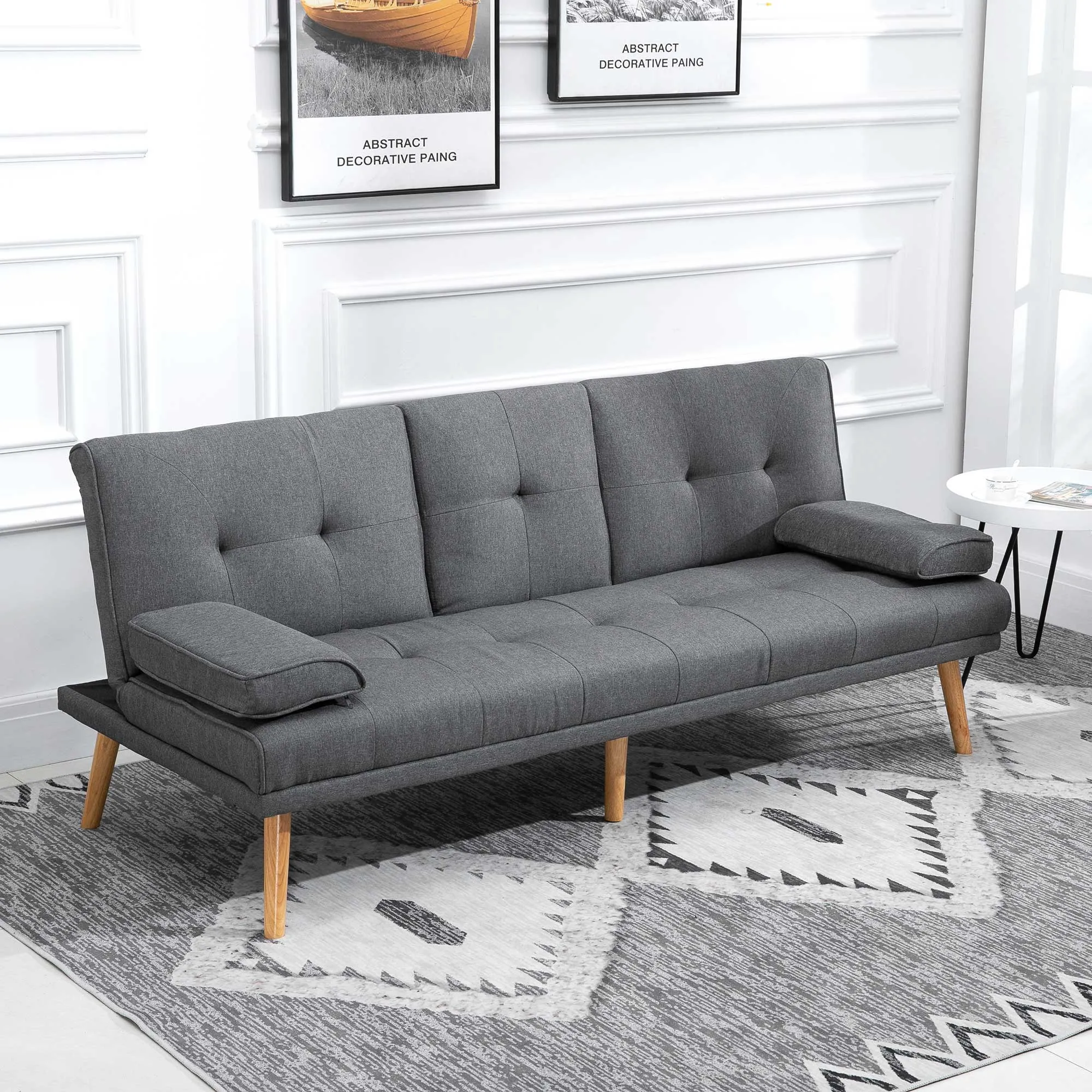 3 Seater Reclining Sofa Bed with 2 Detachable Armrests, in Linen Effect Fabric and Poplar Wood, 181x77x78 cm - Image 2