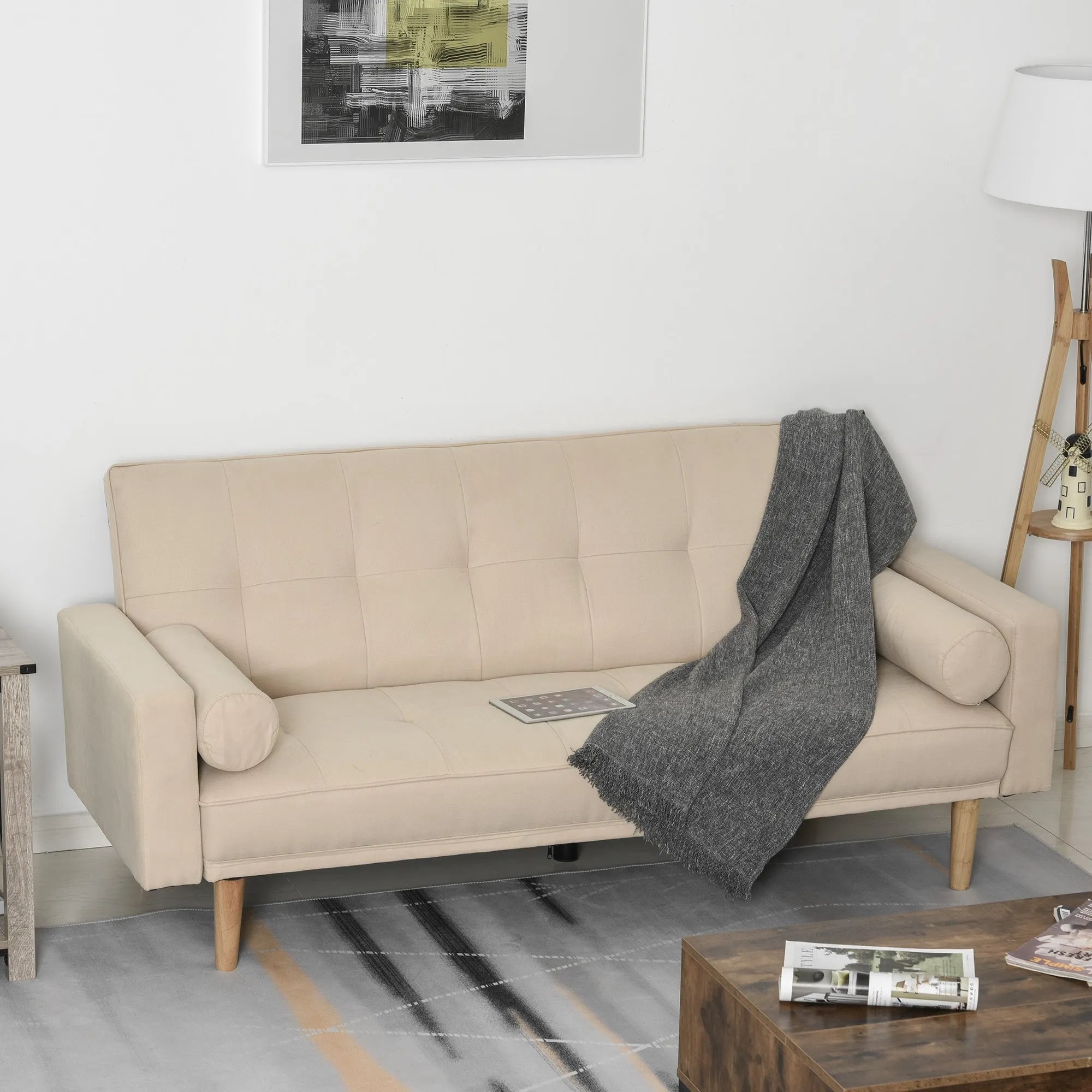 Sofa bed 3 seats with adjustable backrest on 3 beige levels - Image 2