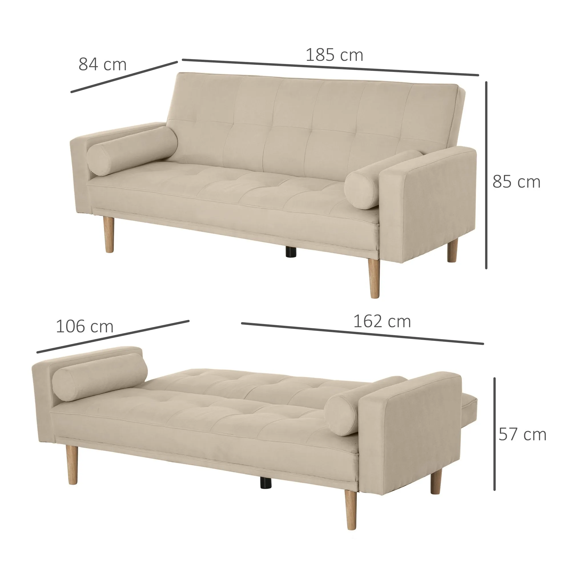 Sofa bed 3 seats with adjustable backrest on 3 beige levels - Image 3