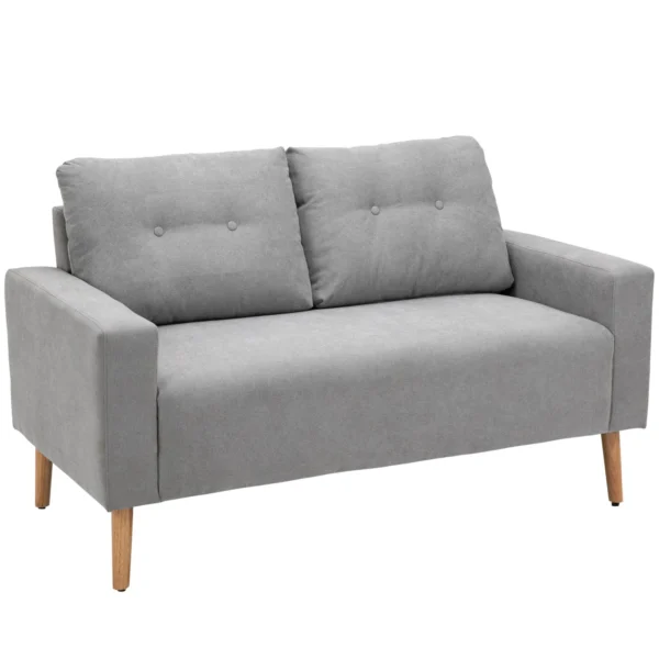 Nordic Style Modern 2-Seater Sofa with Quilted Backrest, Polyester and Wood, 145x76x88 cm, Light Grey