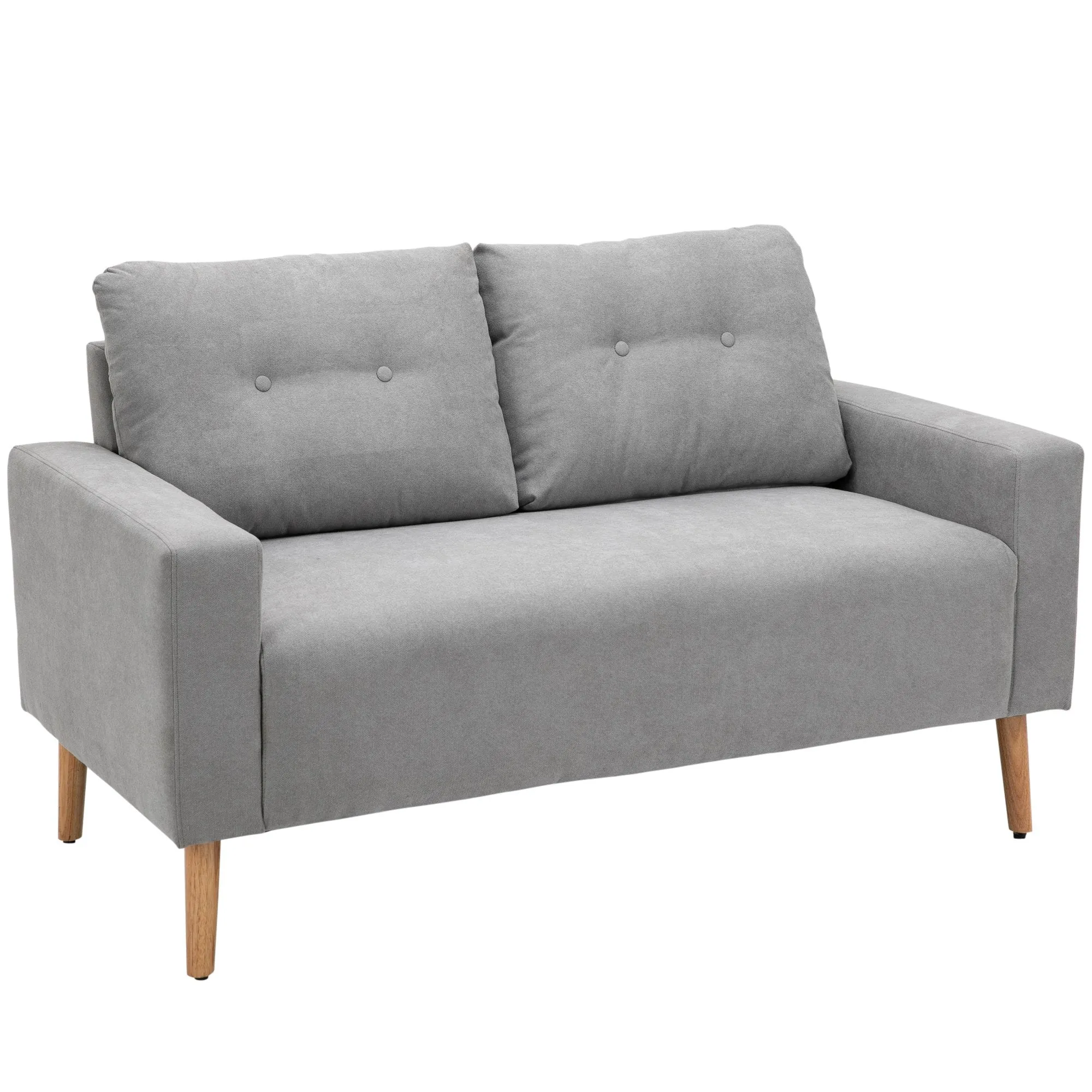 Nordic Style Modern 2-Seater Sofa with Quilted Backrest, Polyester and Wood, 145x76x88 cm, Light Grey