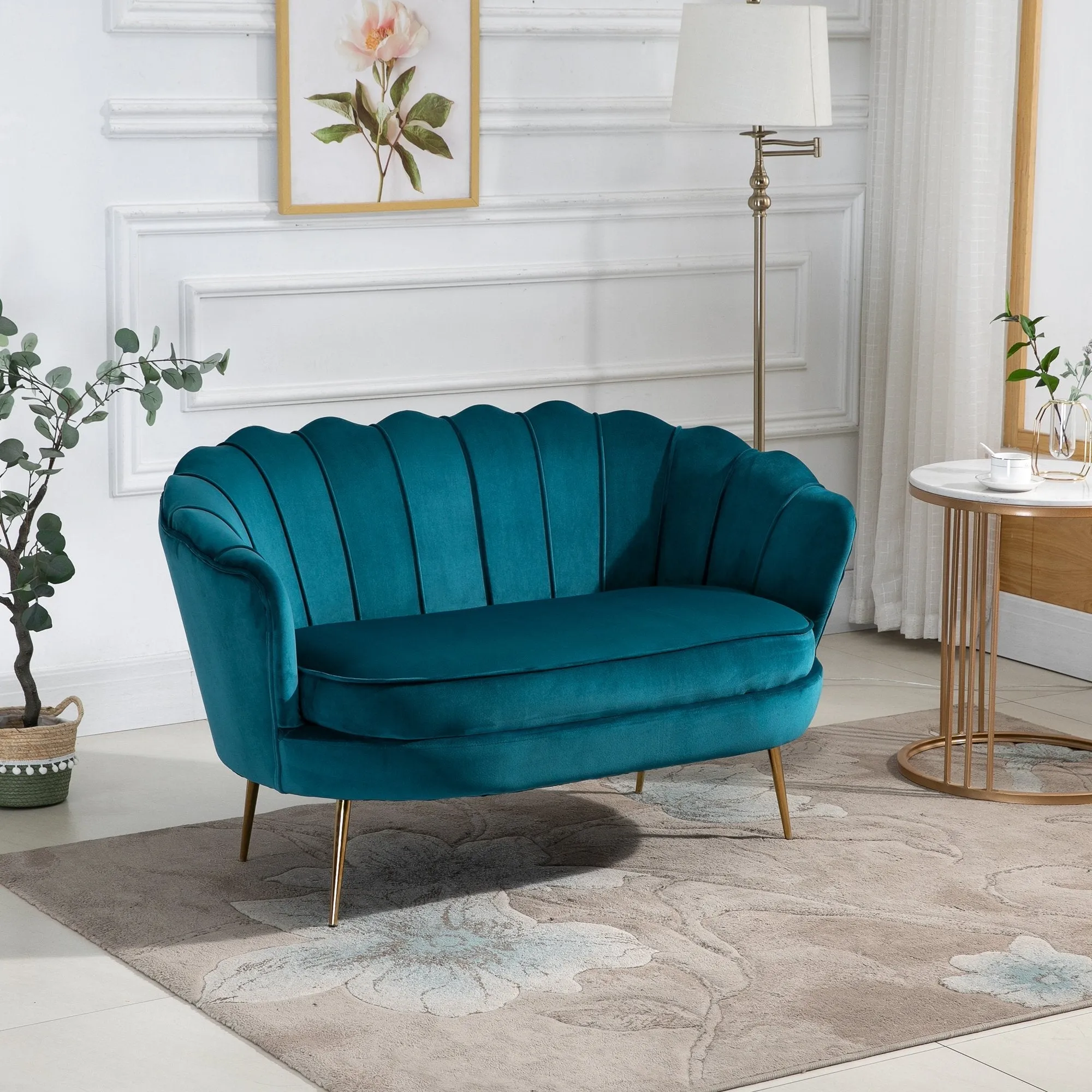 Vintage sofa 2 seats in industrial chic style in green velvet - Image 2