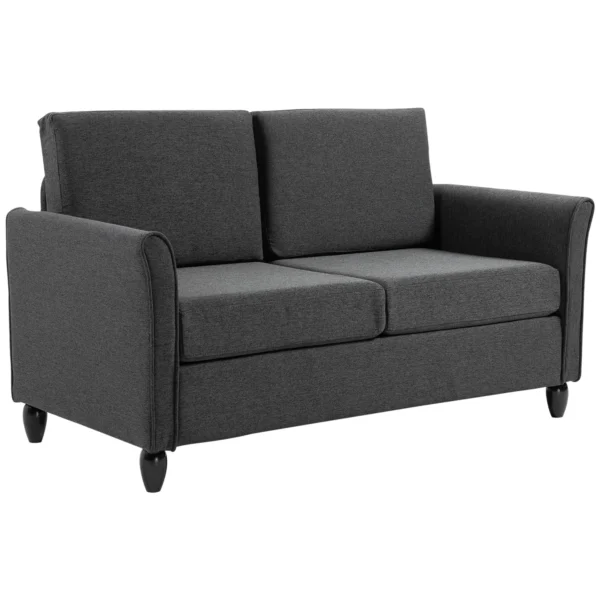 Sofa two places padded with dark Grey linen coating 141 x 70 x 78cm
