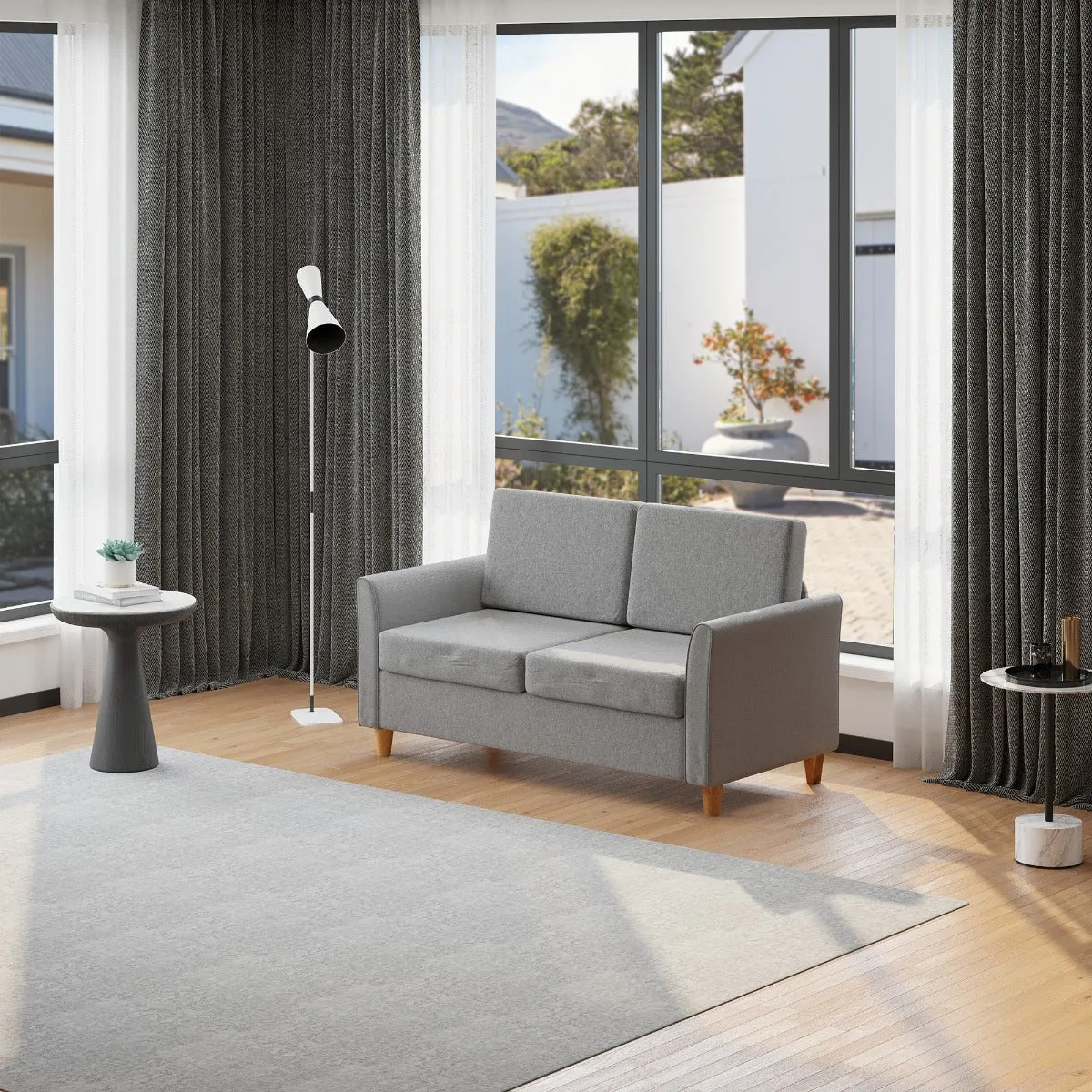 Sofa two seats Modern and compact line in Grey and wood linen (70cmx141cmx78cm) - Image 2