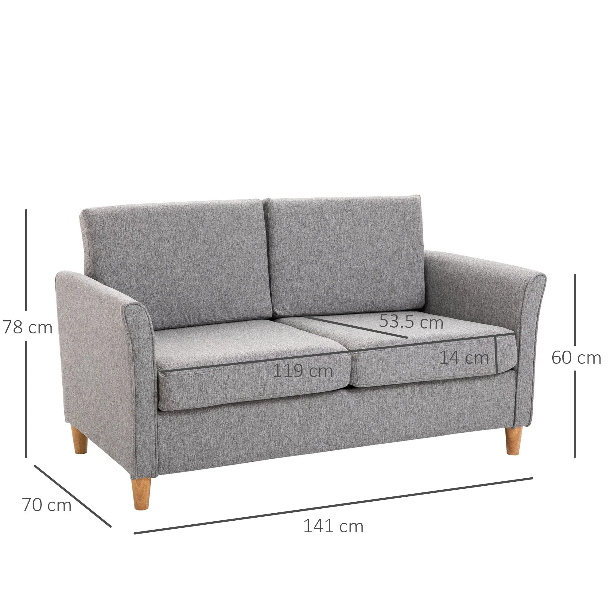 Sofa two seats Modern and compact line in Grey and wood linen (70cmx141cmx78cm) - Image 3