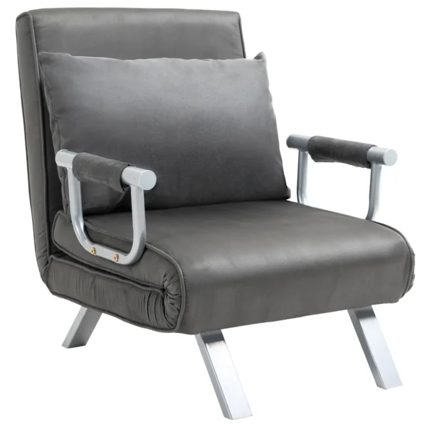 Armchair 2 in 1 Modern Sofa Bed with 5-Position Reclining Backrest, for Living Room and Bedroom, 65x69x80cm, Grey
