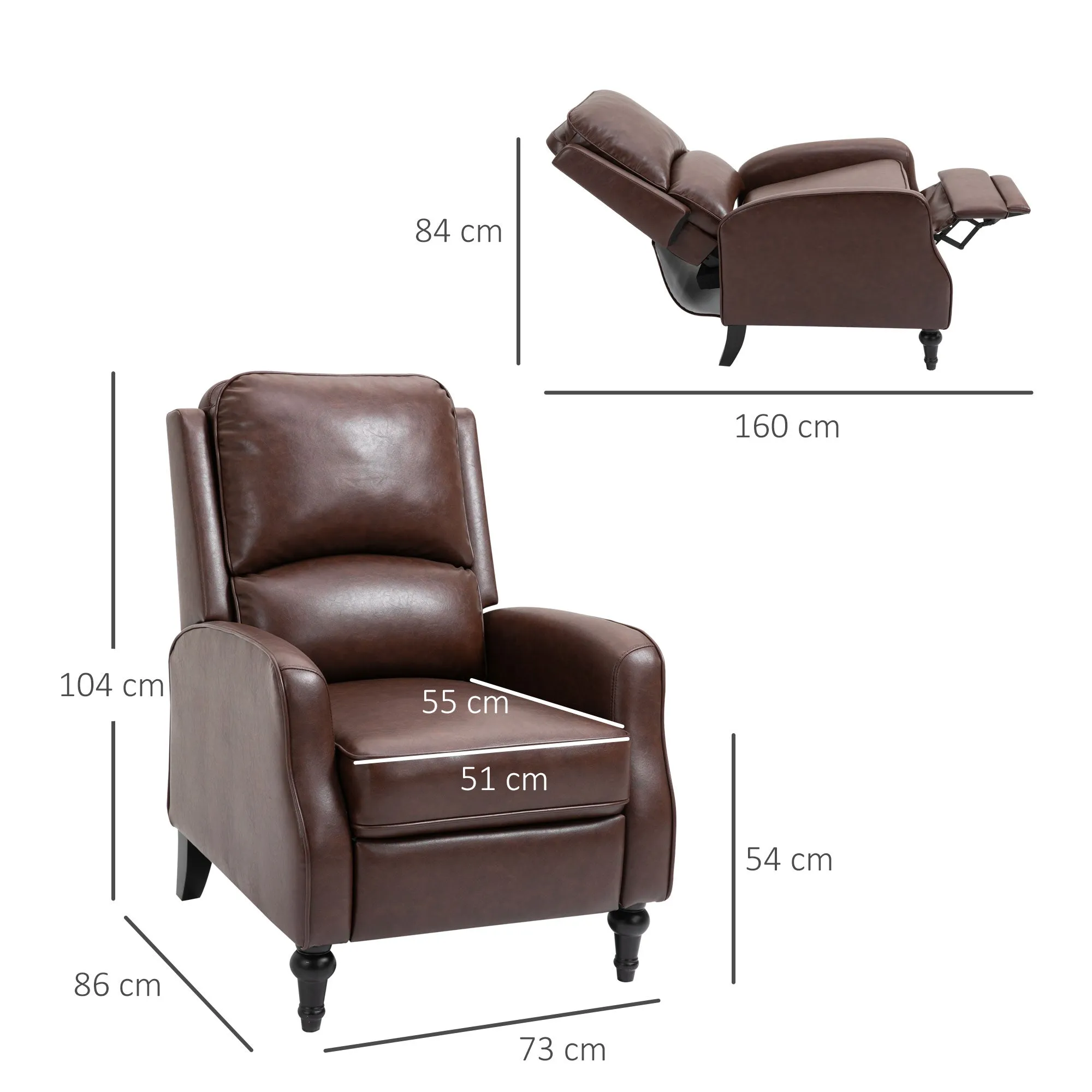 Manual Reclining Relax Chair 90° and 150° for TV, Living Room, Bedroom, Modern Design in Leather 73x86x104cm - Image 3