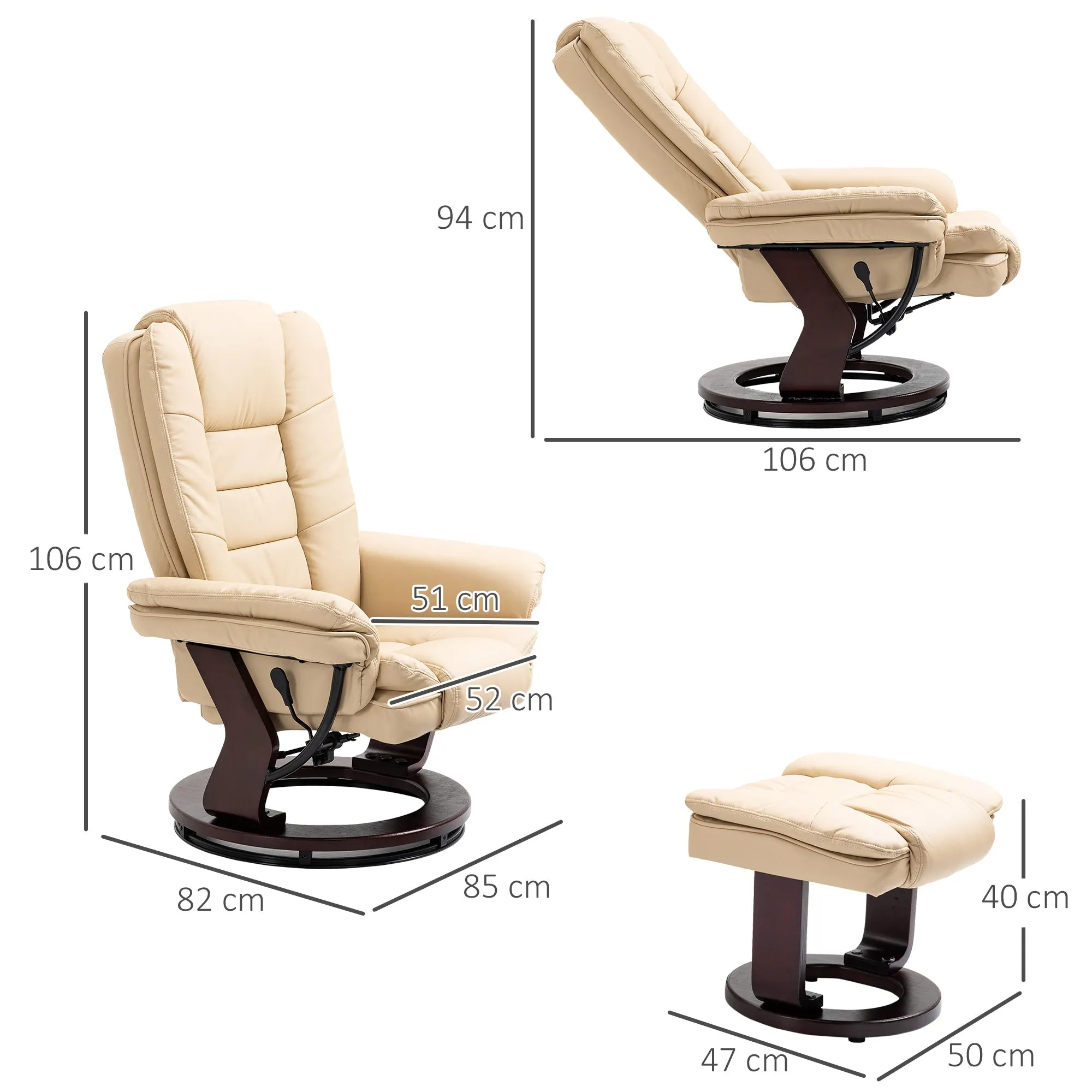 LIMO | Cream Armchair with footrests | 360 ° Swivel and Reclining - Image 3