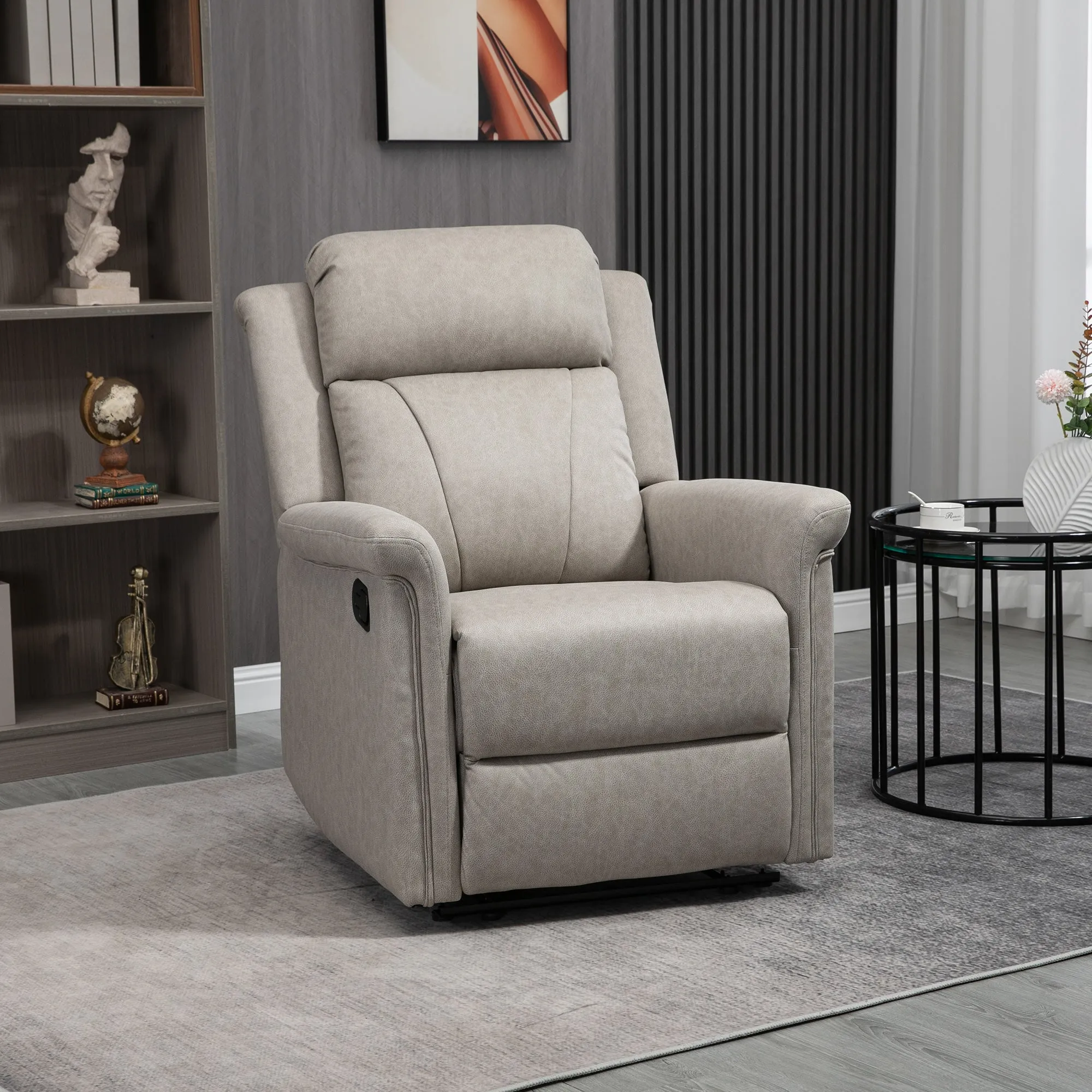Manual Reclining Chair 135° with Footrest, Headrest and Padded Armrests, 78x96x102 cm, Grey - Image 2