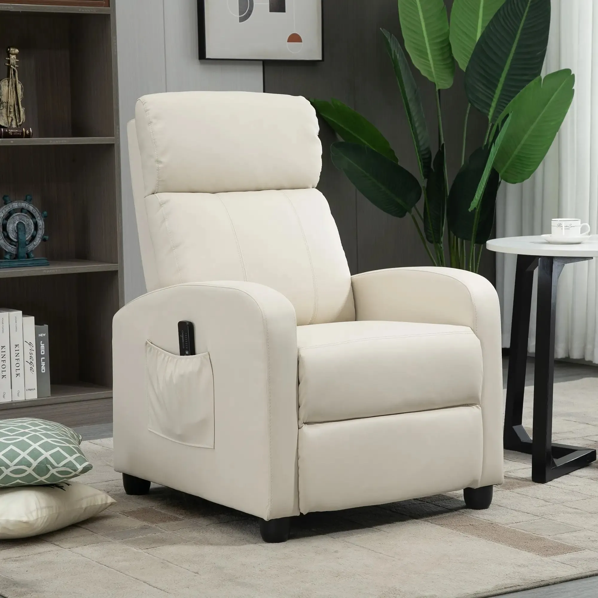 Massage Relax Chair with Remote Control and 8 Programs, Reclining and Footrest, 68x88x98cm, Cream - Image 2