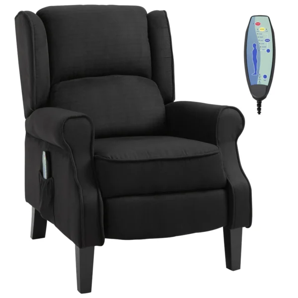 Black Reclining Armchair with heating and remote control, 78x84x101cm, black