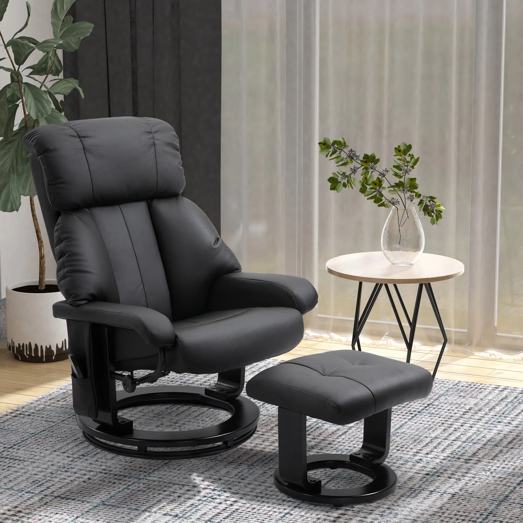 Reclining Massage Relax Chair with Pouf Footrest and Remote Control, 76x80x102 cm Black - Image 2