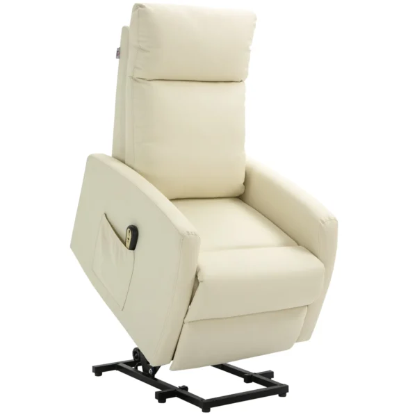 Lift Chair with Remote Control and 145° Reclining Backrest, Cream Faux Leather