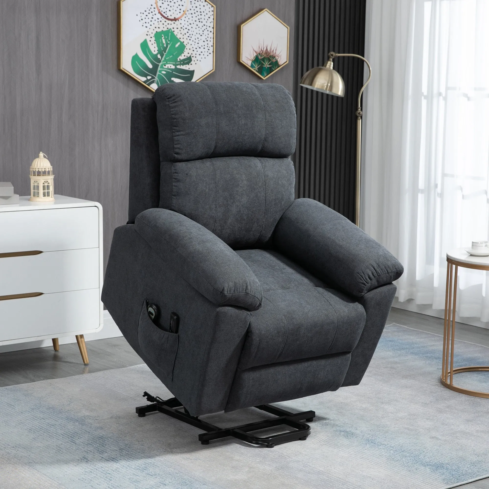 Lifting Armchair Reclining up to 135° with 8 Massage Points, Remote Control and Footrest 89x99x103 cm, Grey - Image 2