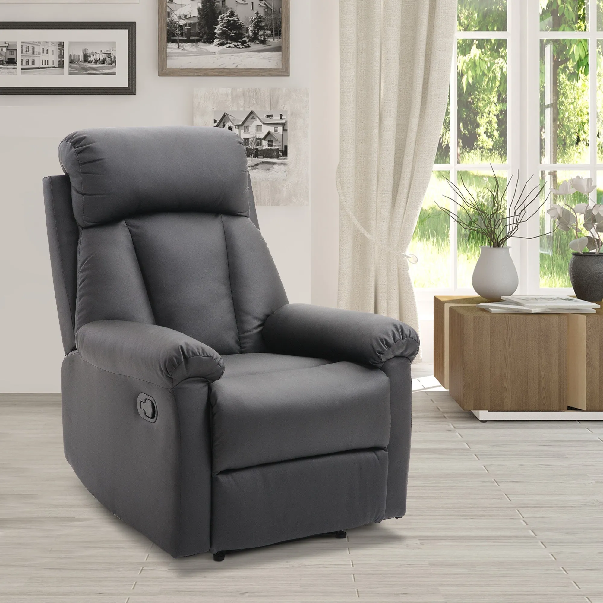 Ergonomic padded Relaxable Relaxable Armchair With Ecopelle Poggia Poglipies 80 × 97 × 107cm Black - Image 2