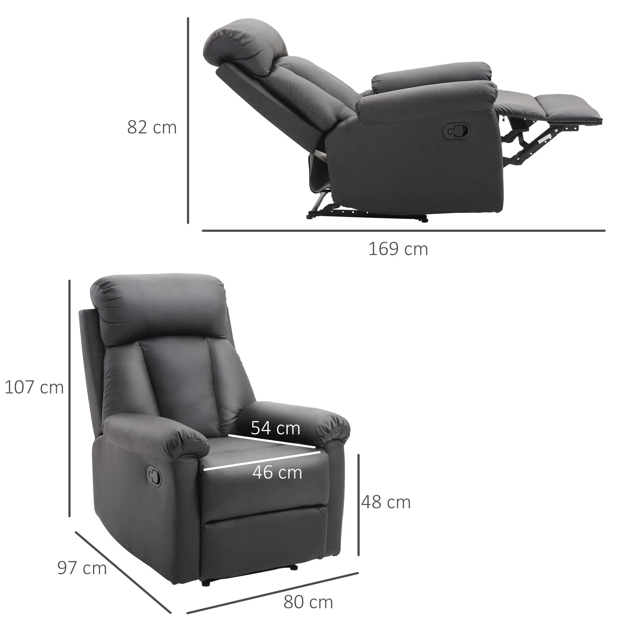 Ergonomic padded Relaxable Relaxable Armchair With Ecopelle Poggia Poglipies 80 × 97 × 107cm Black - Image 3