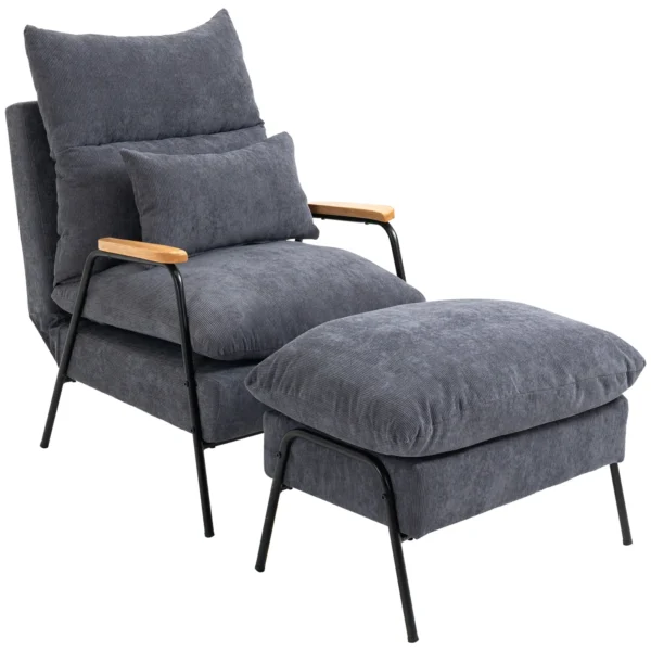 Reclining Relax Chair with Footrest in Corduroy, Grey