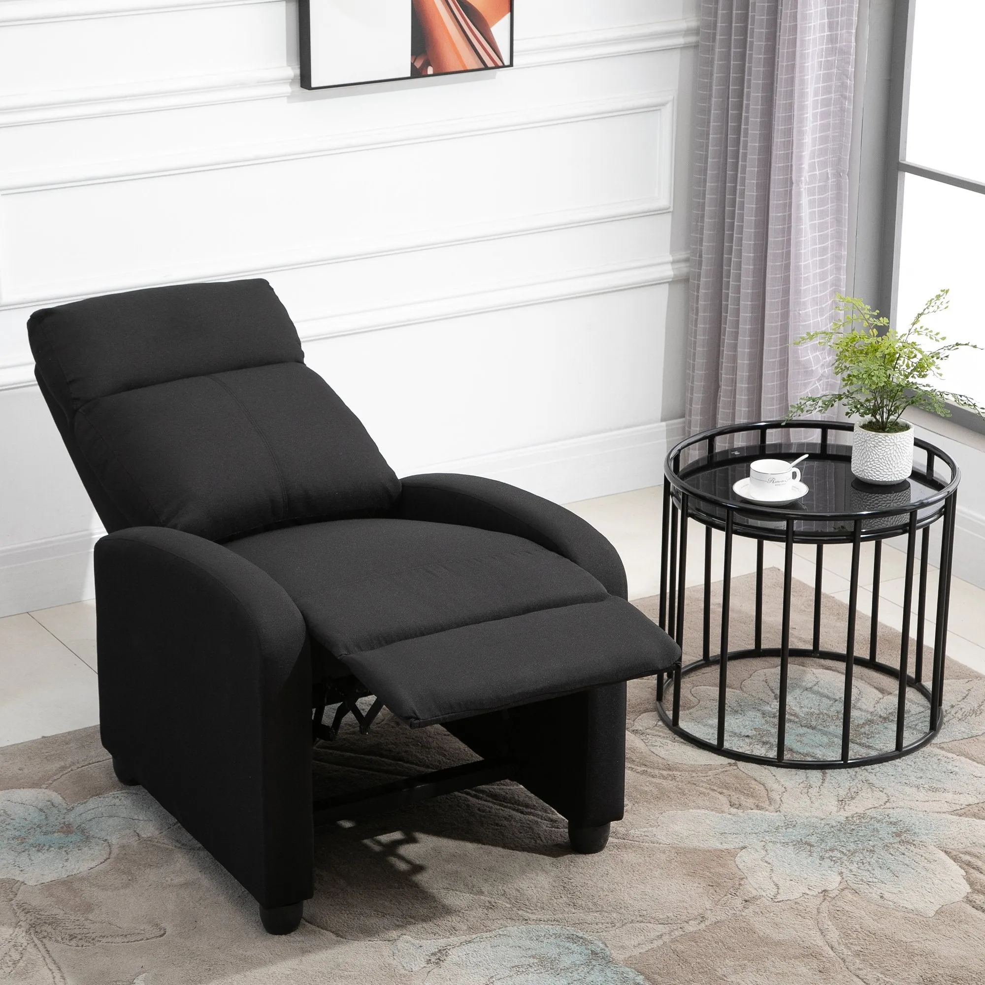 Padded Relax Chair with 135° Reclining Backrest and Removable Footrest, in Black Linen, 69x87x100.5cm - Image 2
