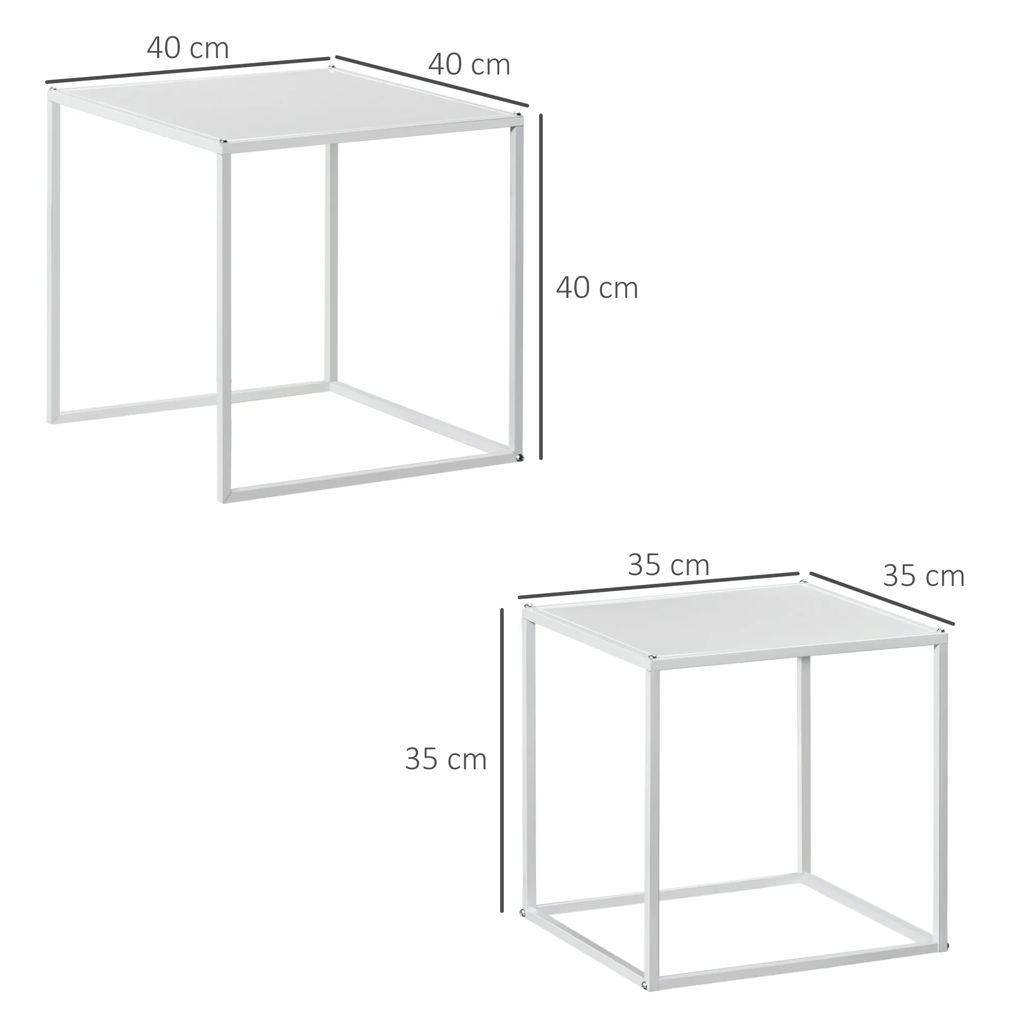 Set of 2 Stackable Square Steel Coffee Tables, White - Image 3