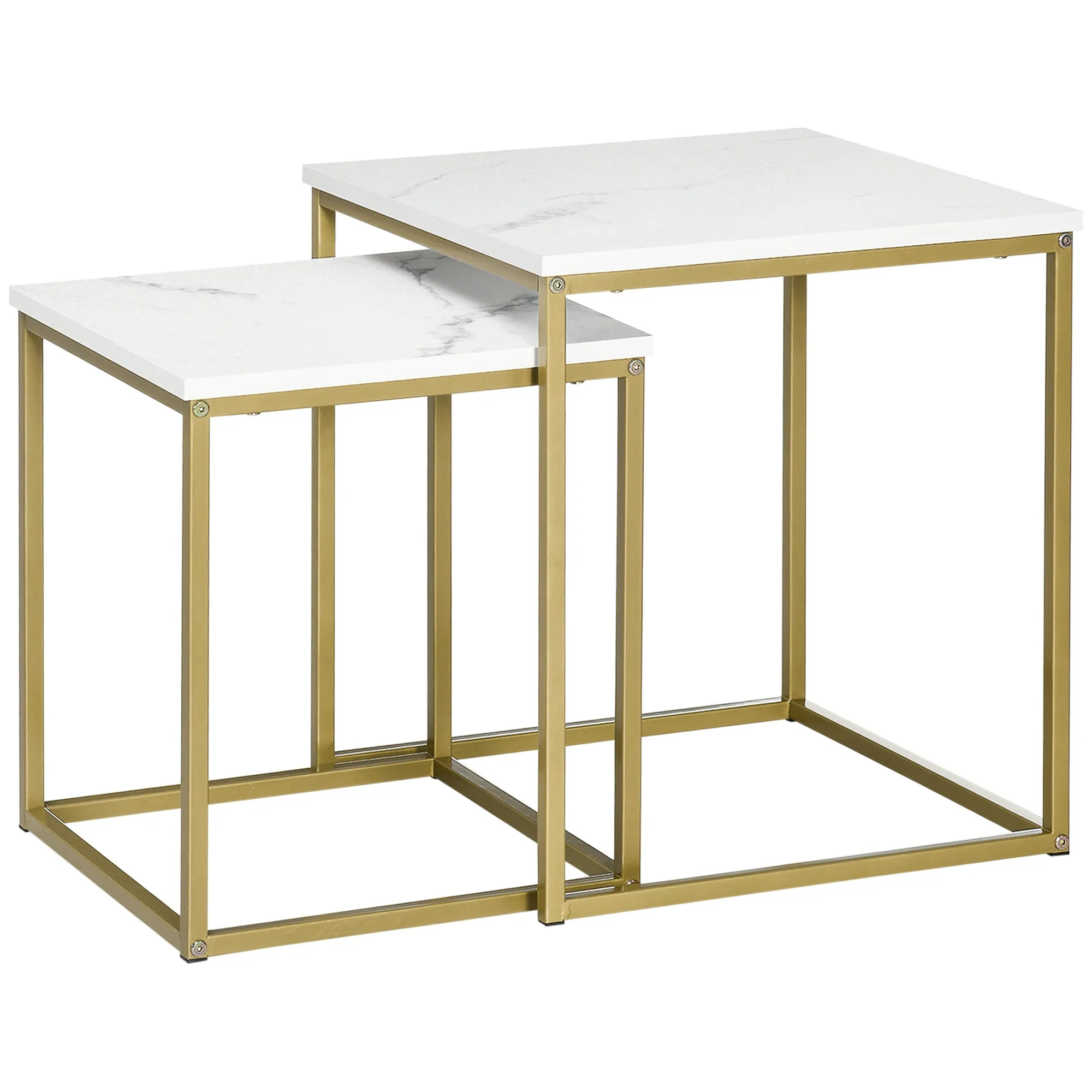 CUBE | White and Gold Marble Set of 2 Living room / Coffee Table - Image 2