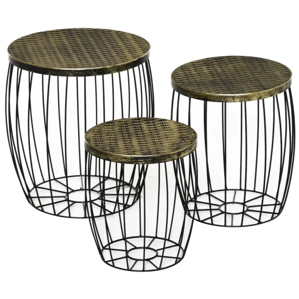 DONA | Outdoor Garden Set, 3 Stackable Balcony Tables, Industrial Style Garden Furniture in Black Metal