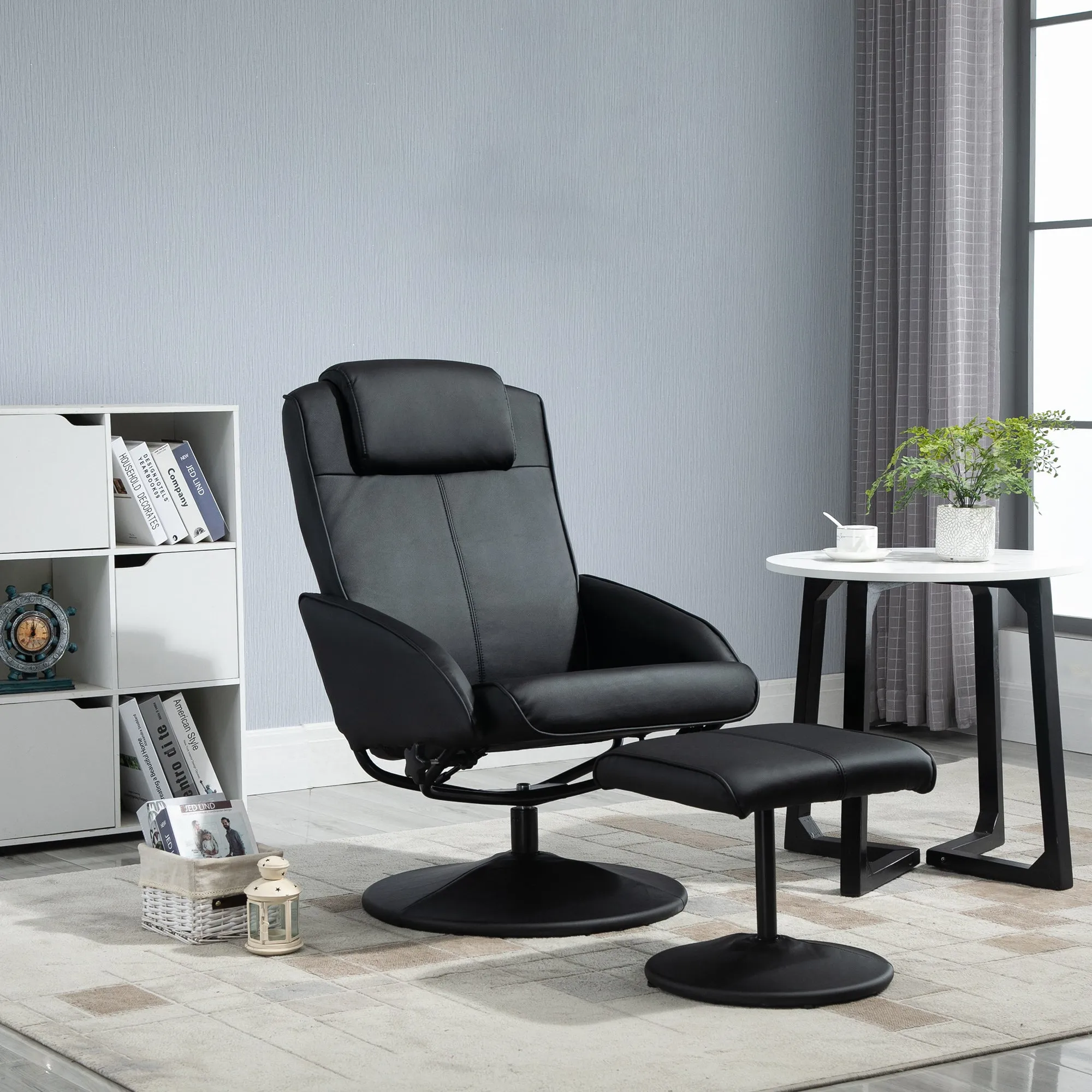 RELAX | Reclining Relax Chair with Matching Footstool and Faux Leather Upholstery, Black - Image 2